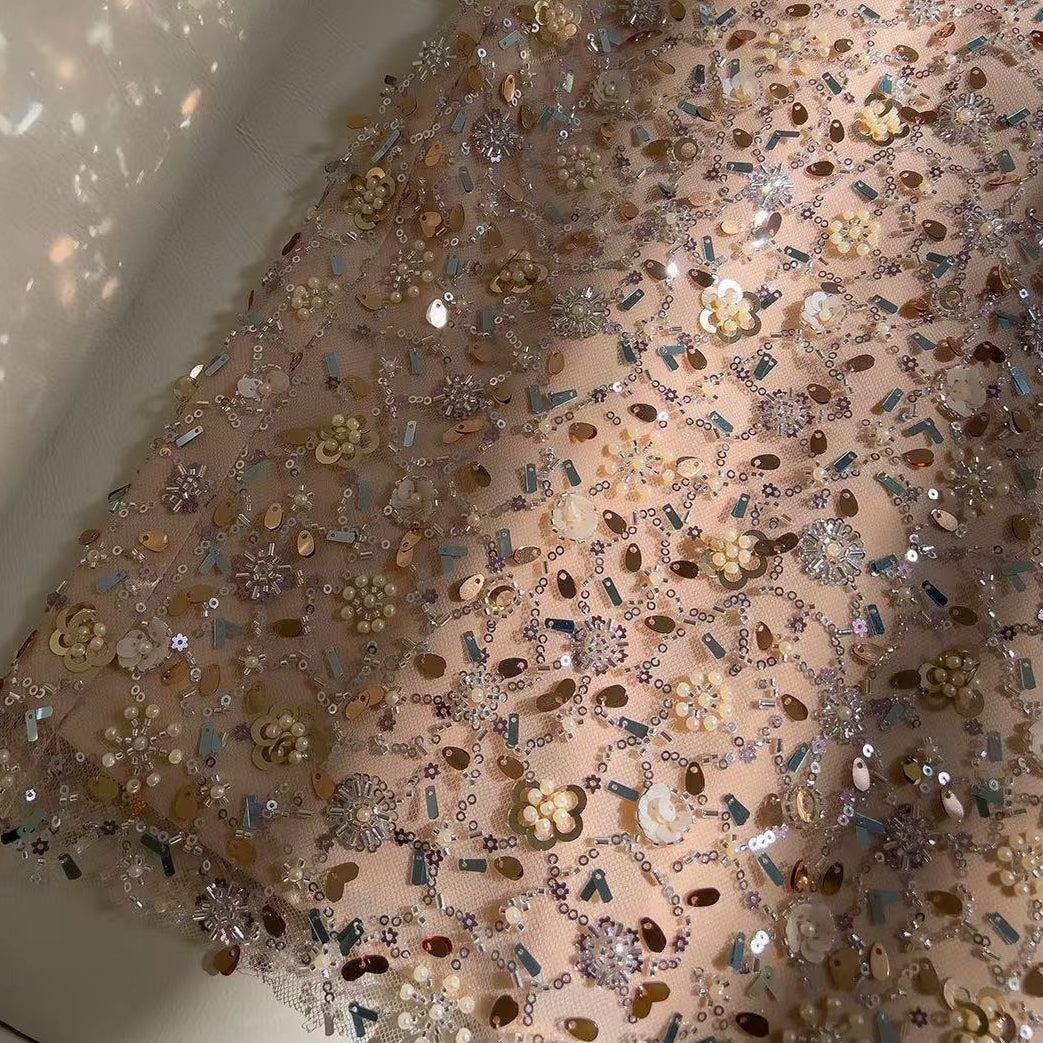 sleeveless flower Embroidery midi dress in beige