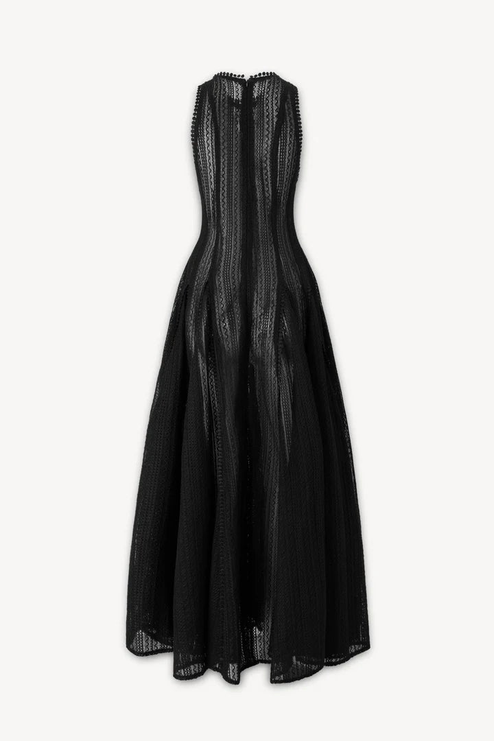 sleeveless lace crochet maxi dress in black