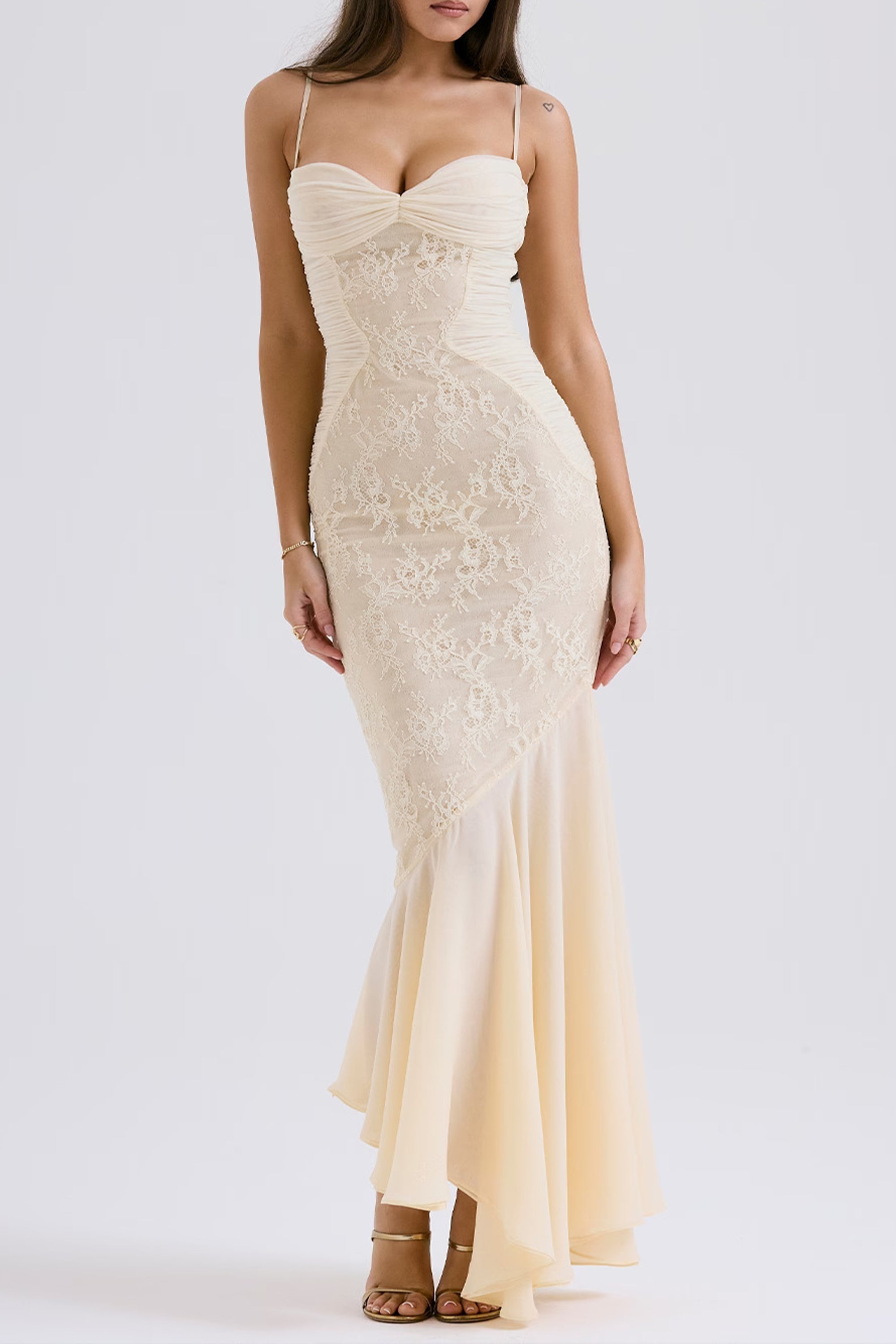 Audrey chiffon & lace midi dress