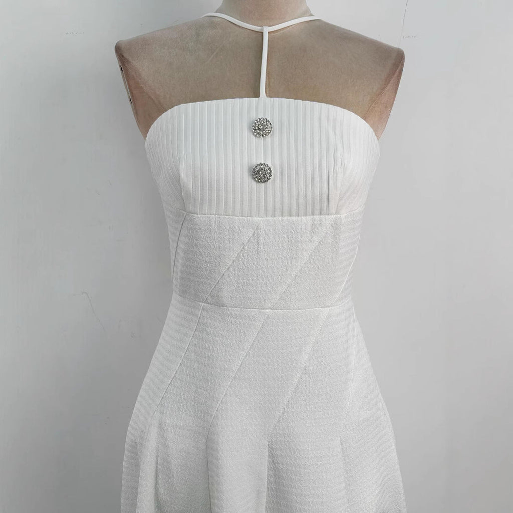 off-shoulder Sleeveless Jacquard Midi Dress in apricot