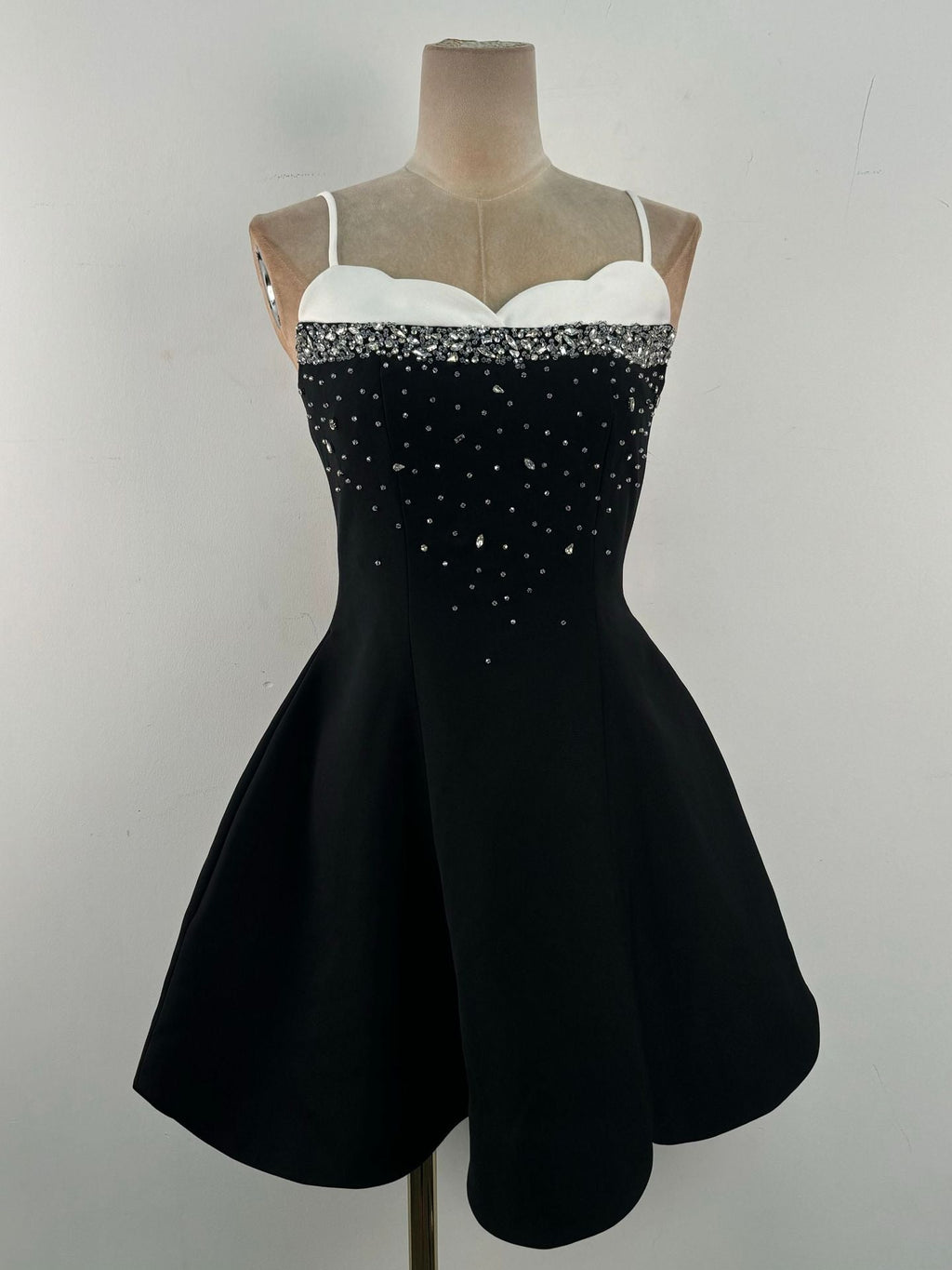 Fit and Flare Semi-Heart Neck Taffeta Mini Dress