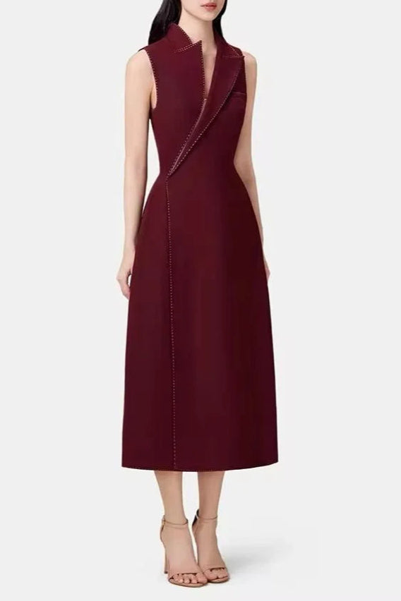 asymmetric collar blazer midi dress in red