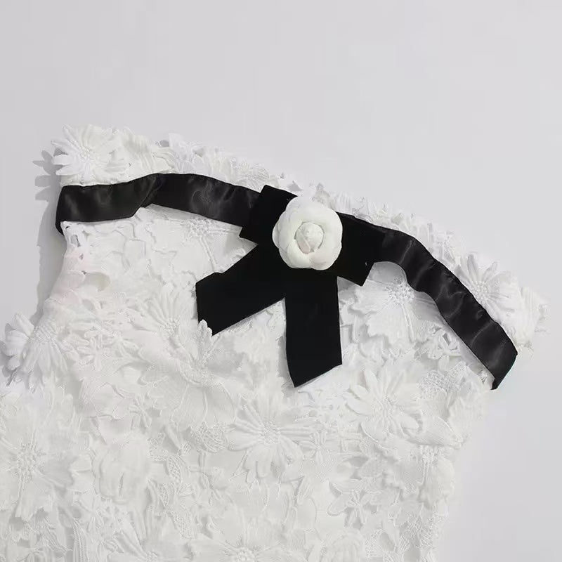 Strapless Flower Embroidery Maxi Dress In White