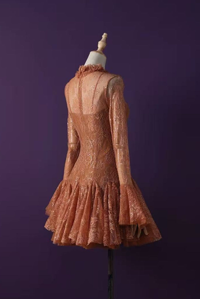 Embroidered Flared long sleeve Mini Dress