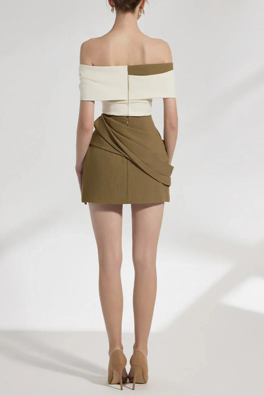 marjorie A-line Pleated Cotton Twill Mini dress in kahki