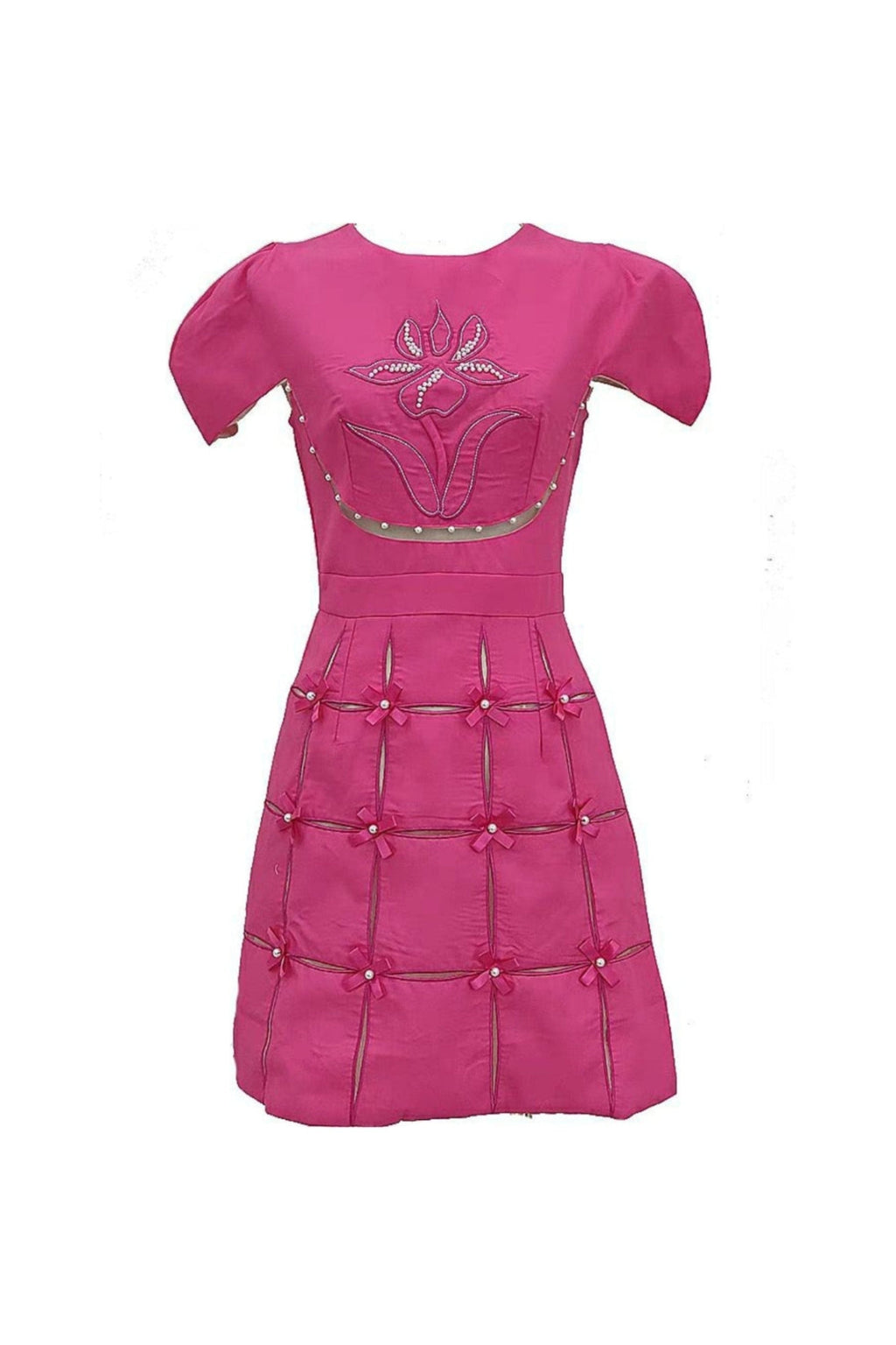 3D FLOWER O NECK MINI DRESS IN PINK