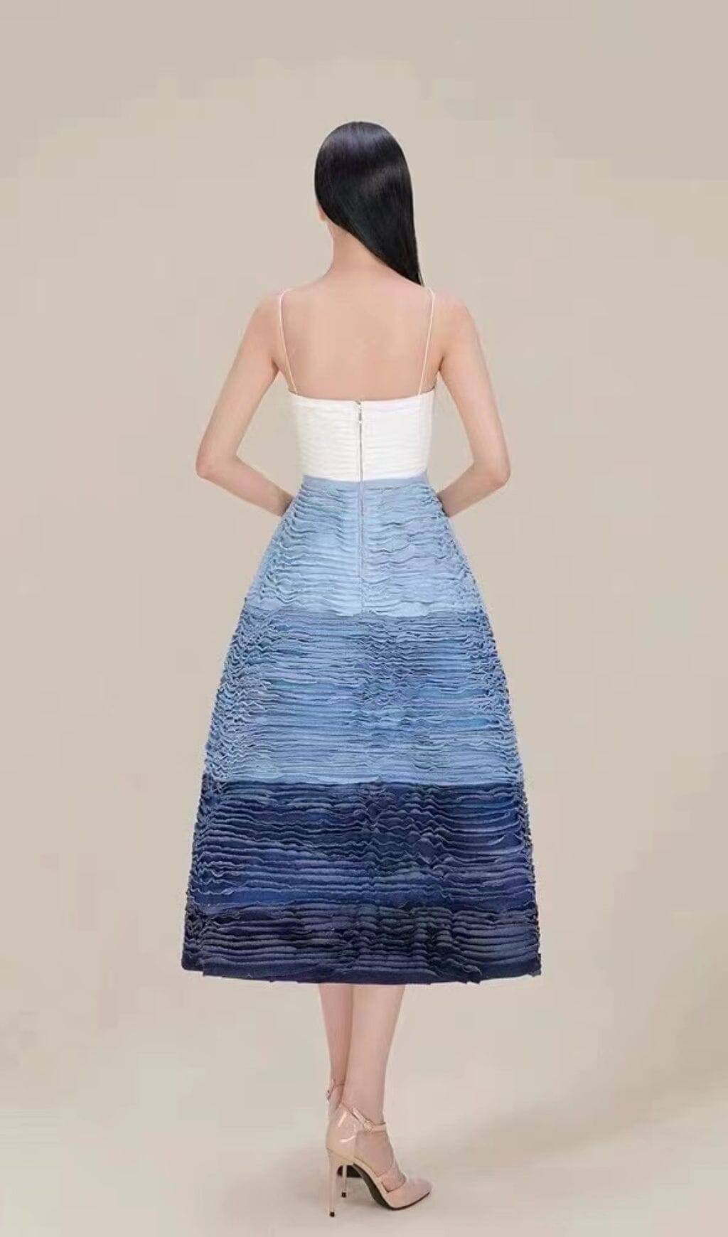 BLUE RIPPLE HALTER MIDI DRESS