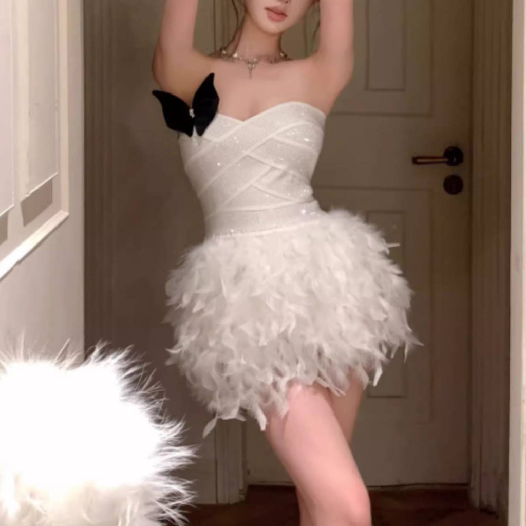 Alisa Feather Mini Dress