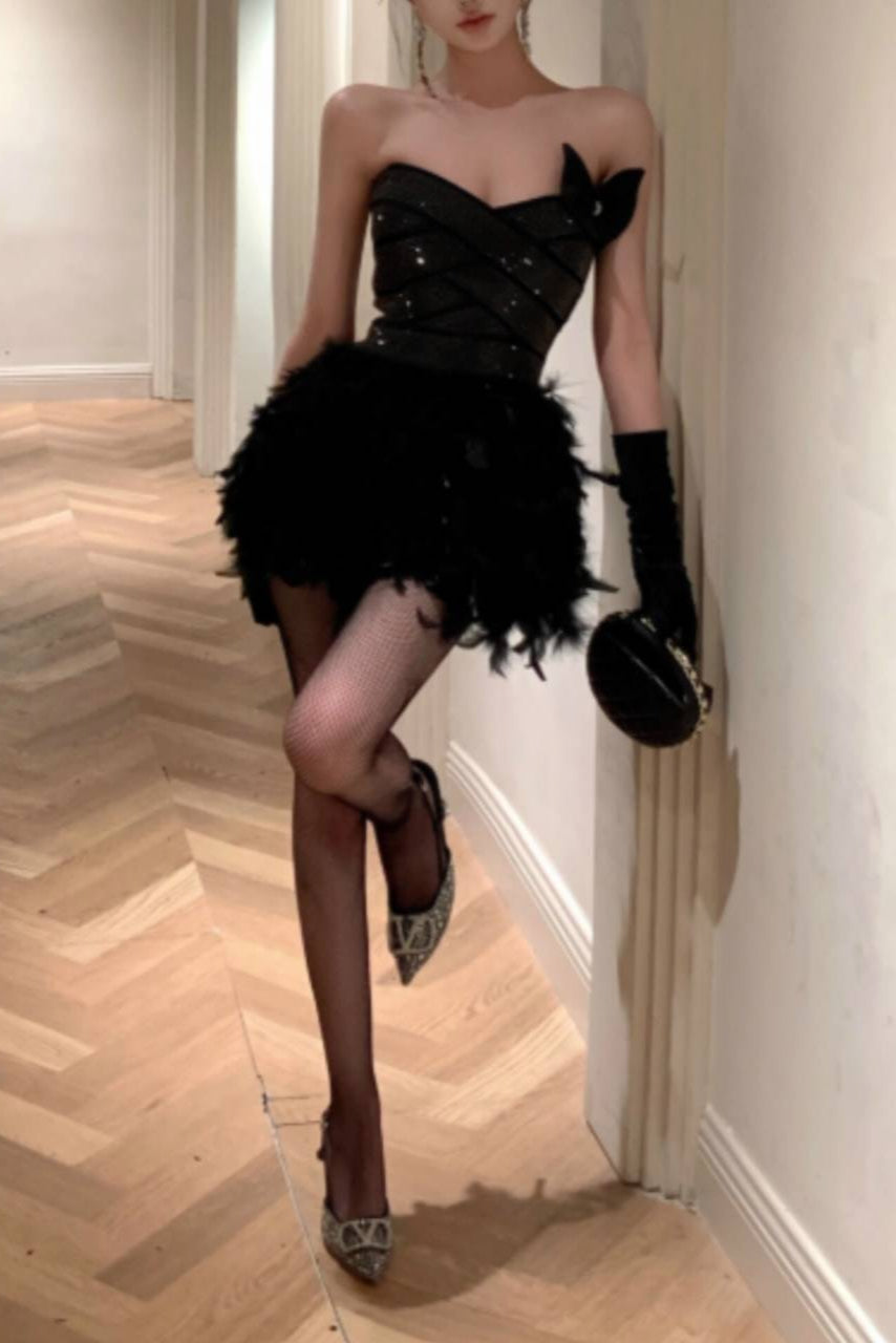 Alisa Feather Mini Dress