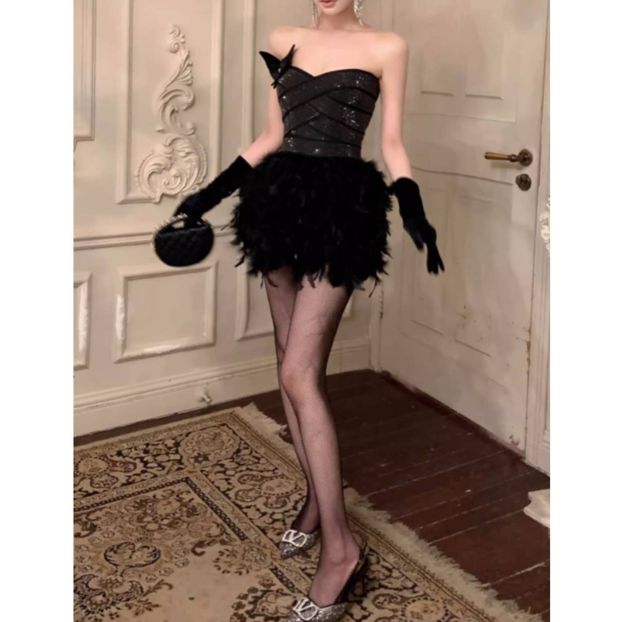 Alisa Feather Mini Dress