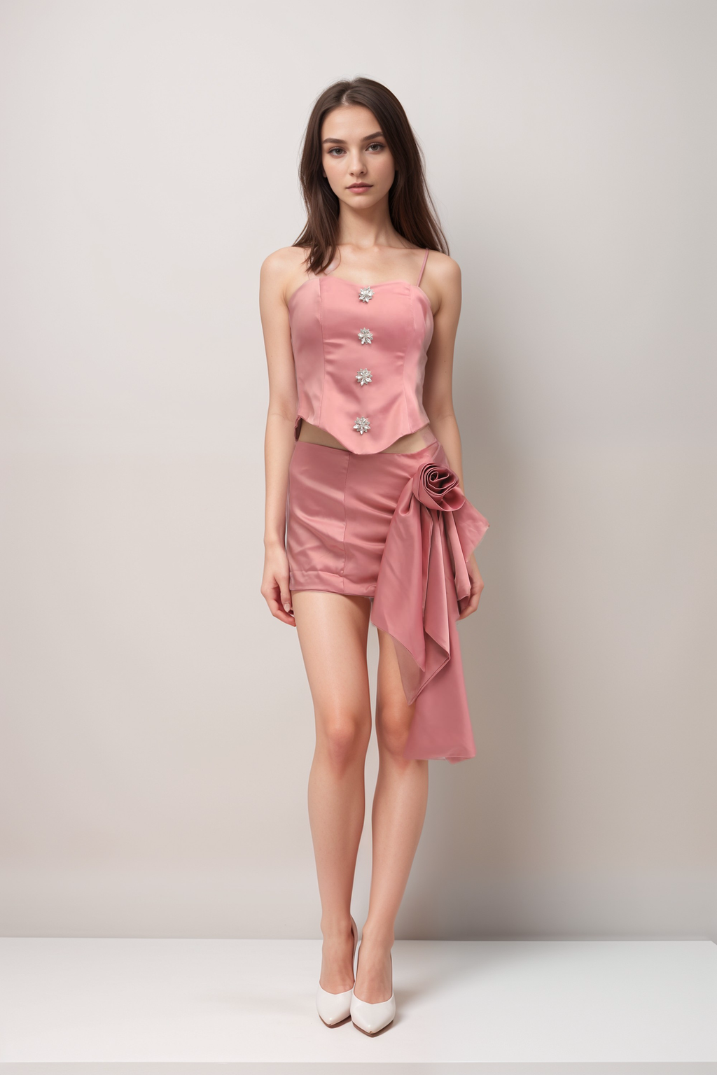 Iris embellished crop top & skirt matching set