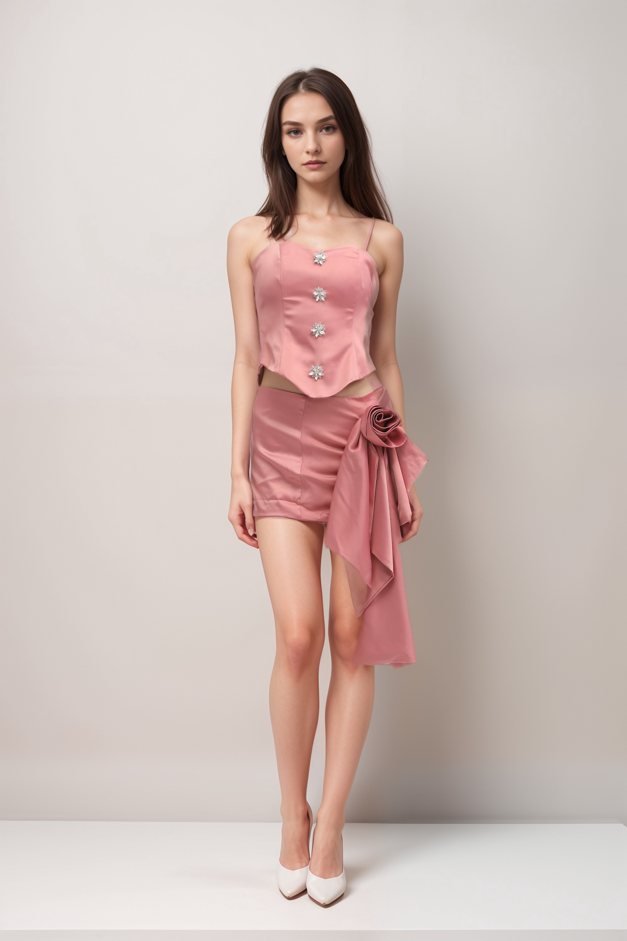 Iris embellished crop top & skirt matching set