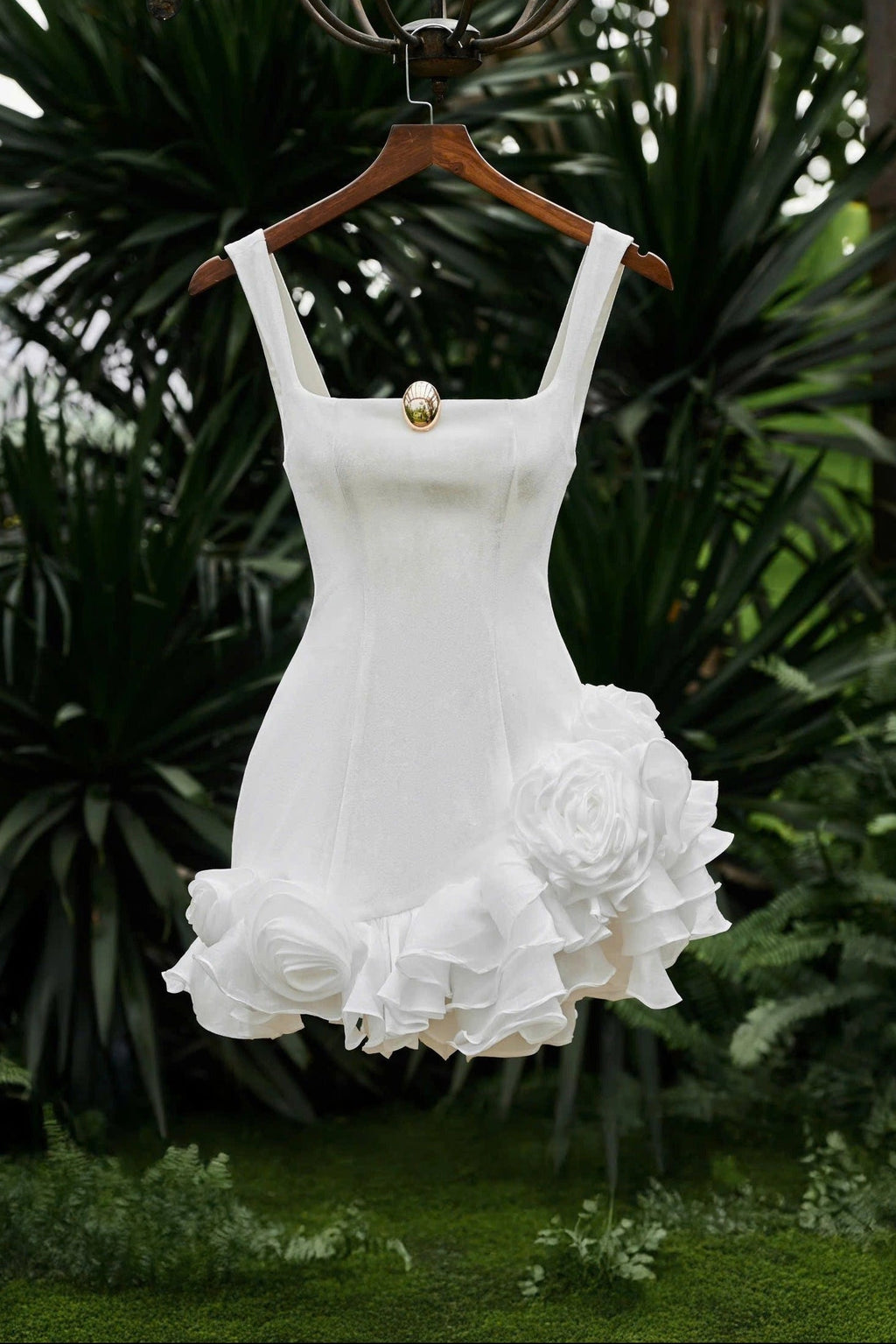 renata square neck flower velvet mini dress