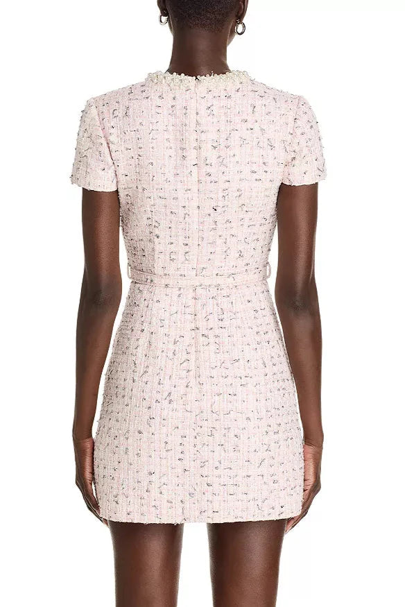 Embellished Bouclé Mini Dress in pink