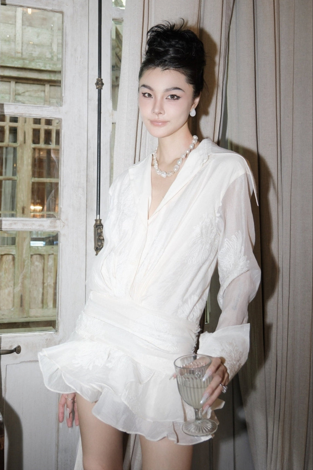 Long sleeve embroidered mini dresses