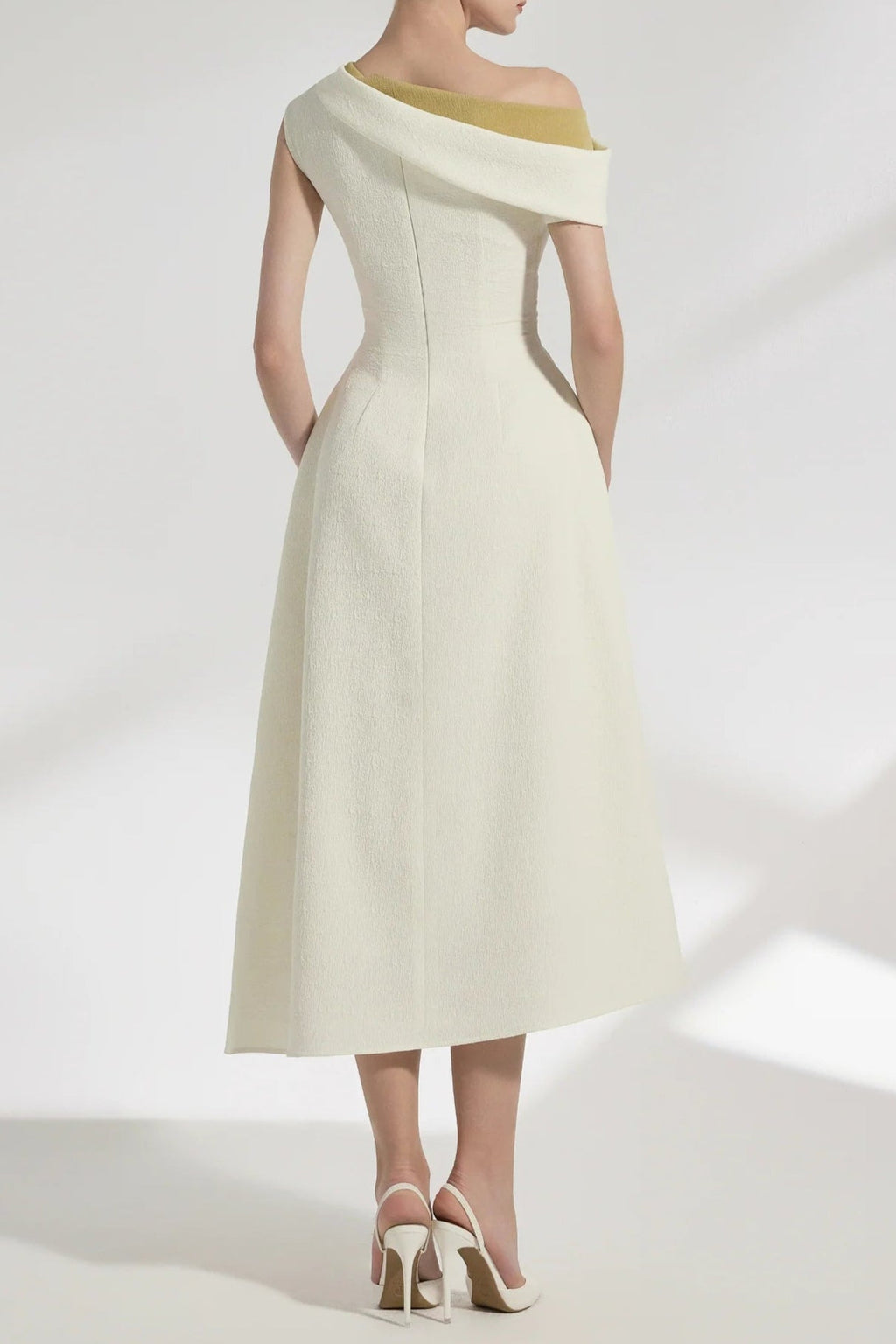 lucy one-shoulder a-line midi dress in white