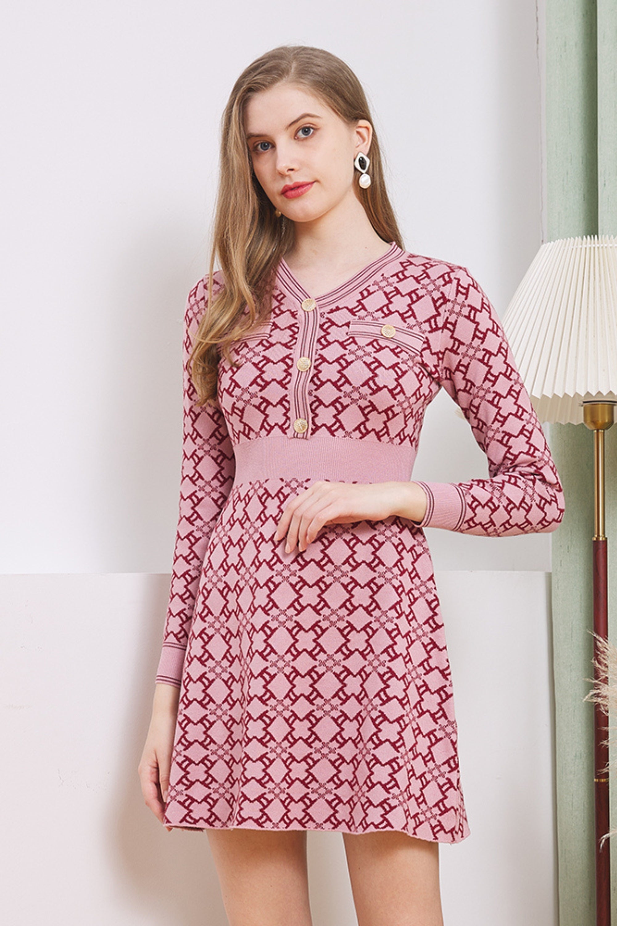 Knit A-line mini dress in pink