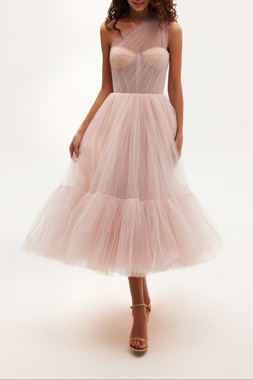 Misty Rose One-Shoulder Cocktail Tulle Dress