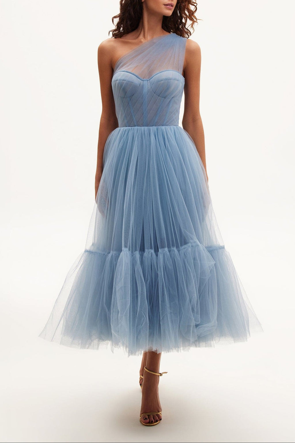 Light Blue One-Shoulder Cocktail Tulle Dress