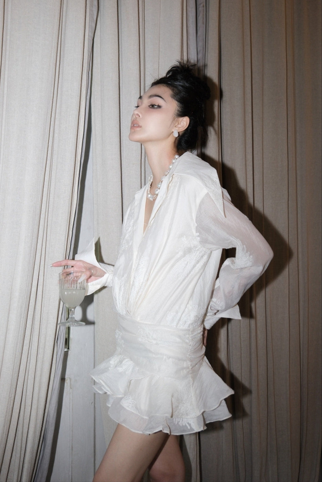 Long sleeve embroidered mini dresses