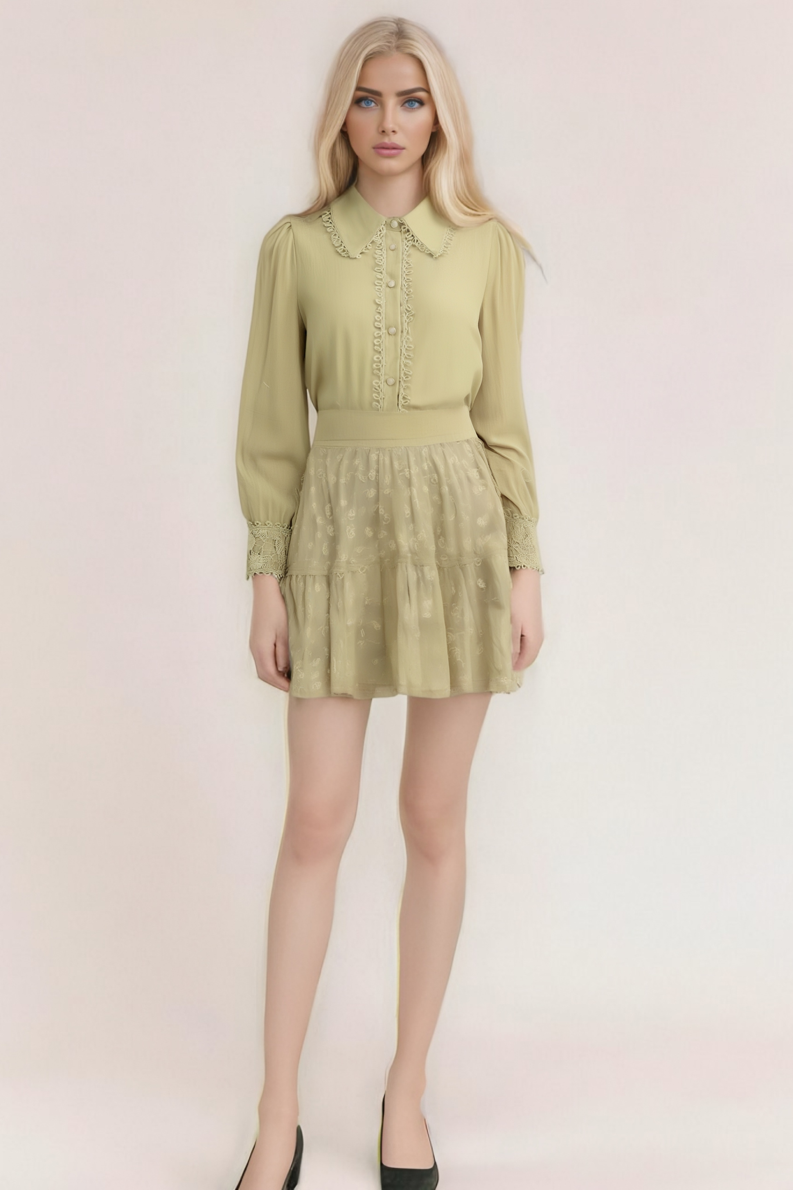 Hélène floral embroidered shirt & skirt matching set