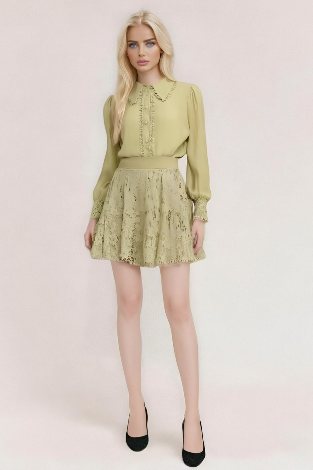 Hélène floral embroidered shirt & skirt matching set