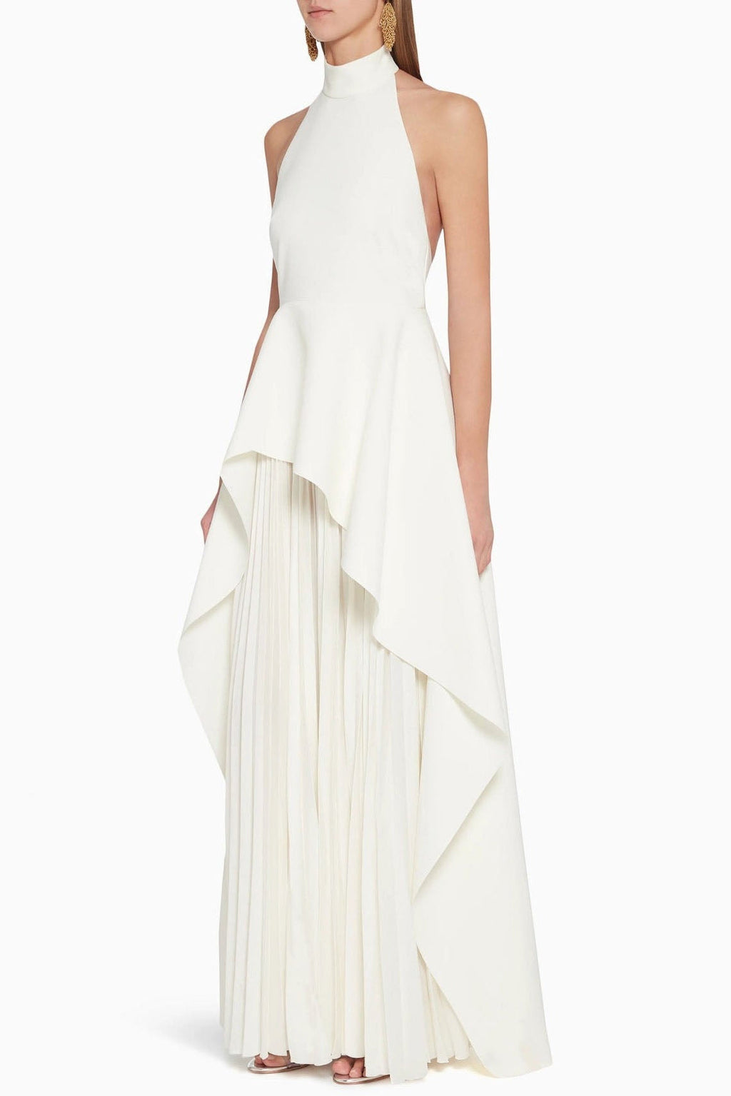 WHITE BANDAGE HALTER IRREGULAR MAXI DRESS