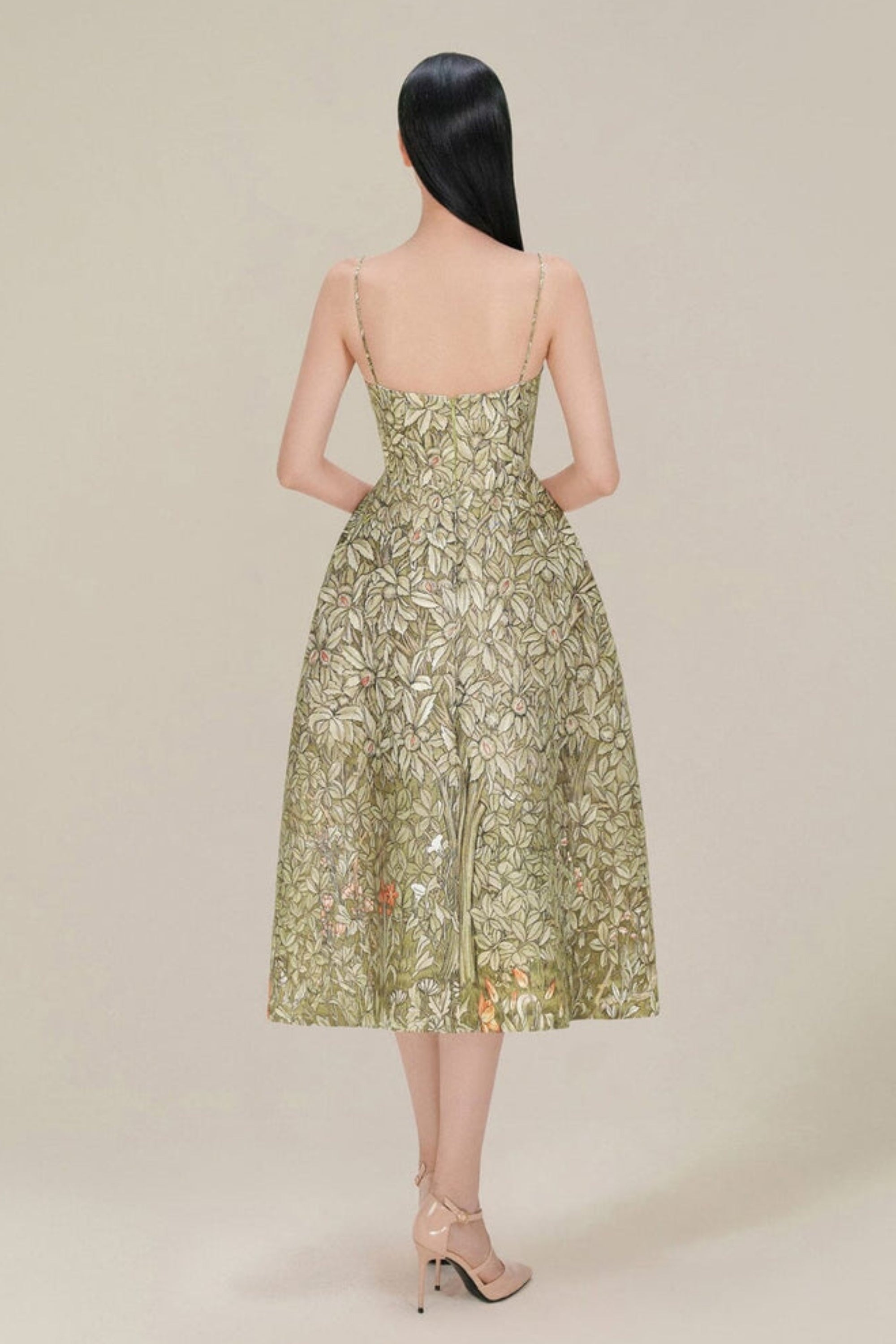 JUNGLE PRINTED MIDI DRESS IN CHOCOLATE