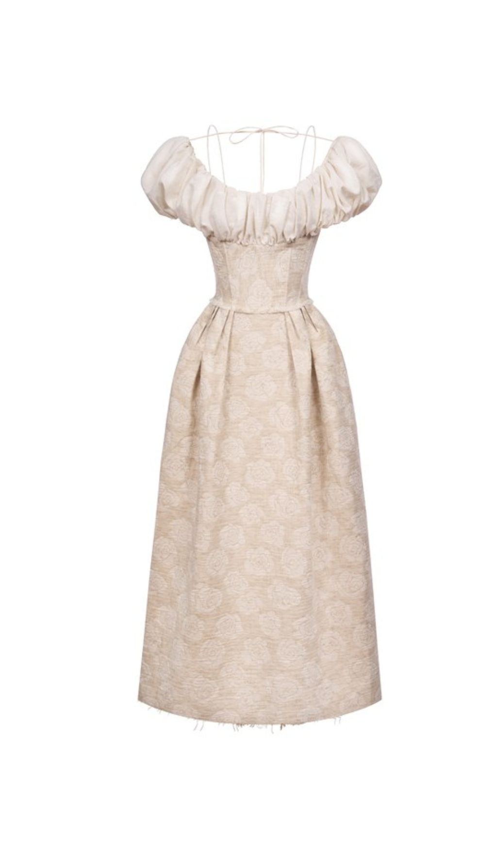 boat neck corset maxi dress in beige
