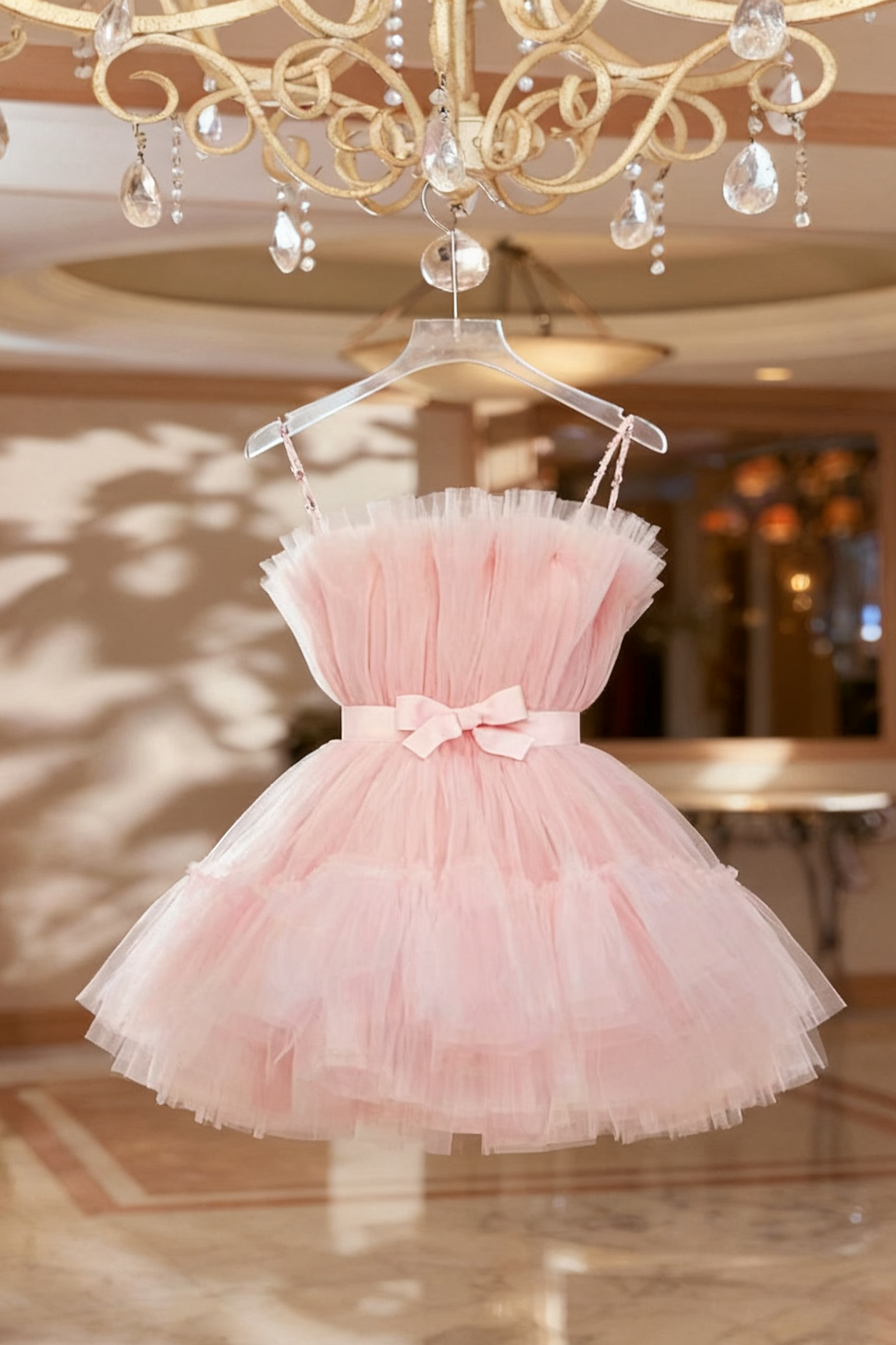 LAYERED STRAPLESS MINI DRESS IN light PINK