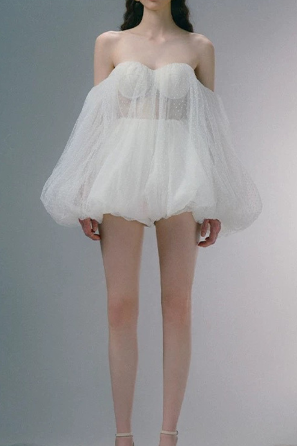 winni strapless mesh mini dress in white