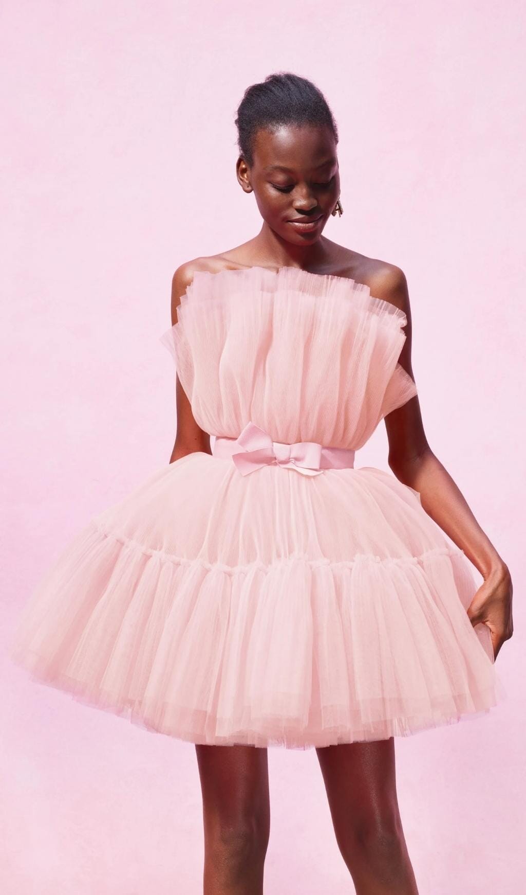 LAYERED STRAPLESS MINI DRESS IN light PINK