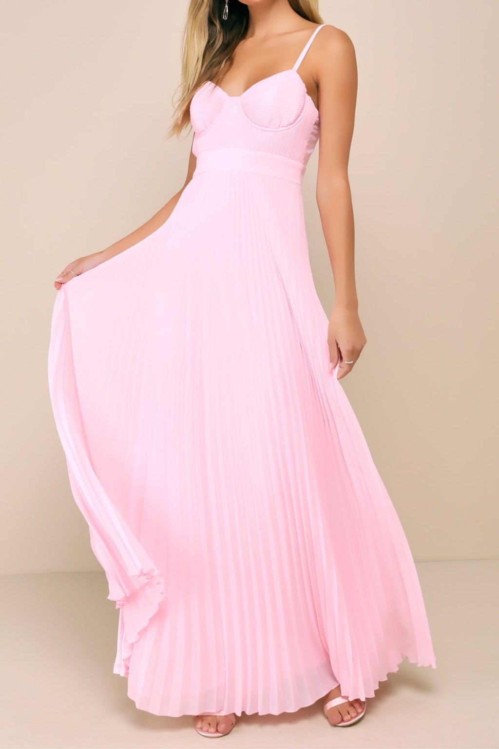 Light Pink Pleated Bustier Maxi Dress