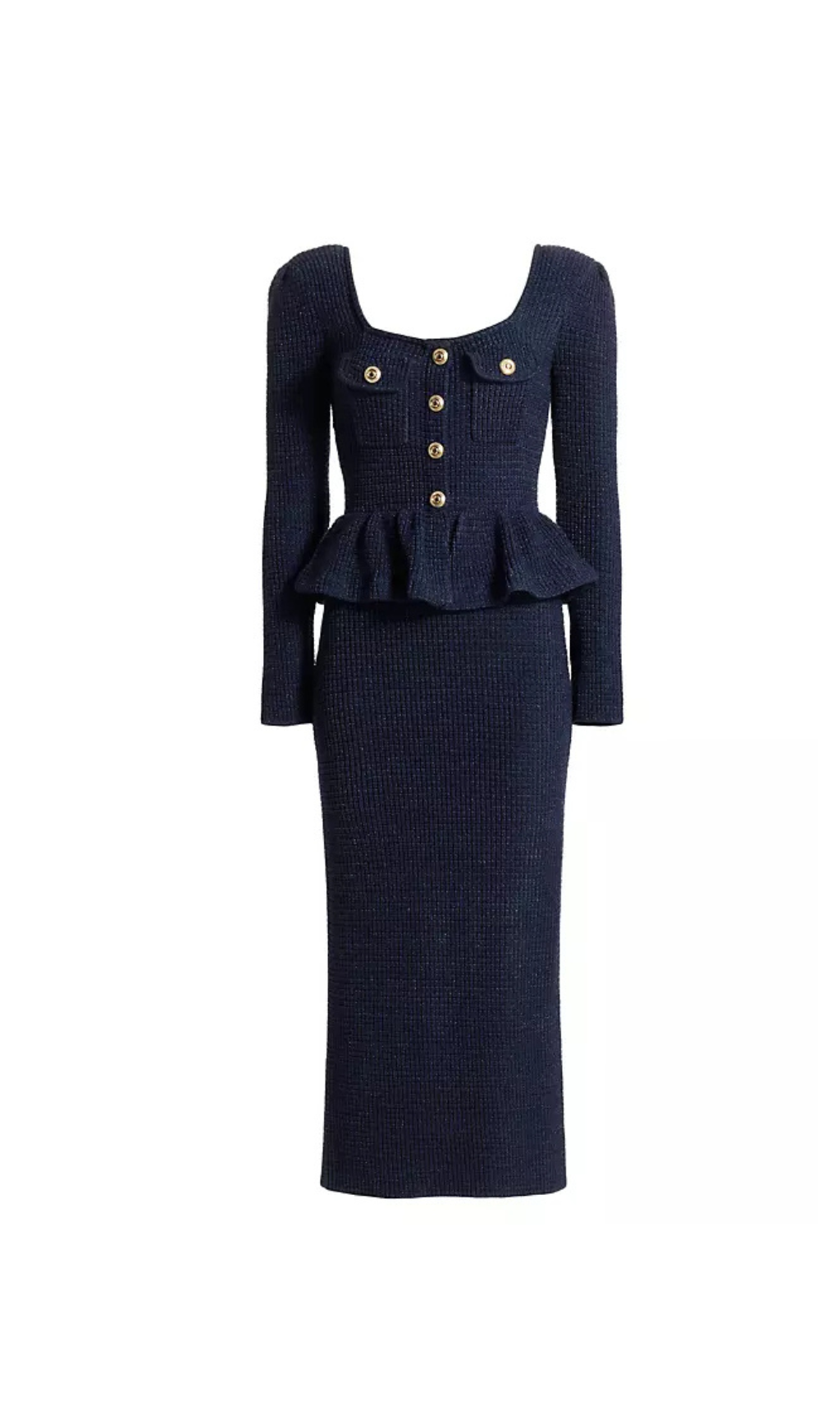 knit peplum maxi dress in dark blue