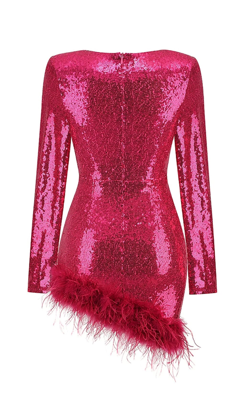 SEQUIN FEATHER MINI DRESS IN PINK