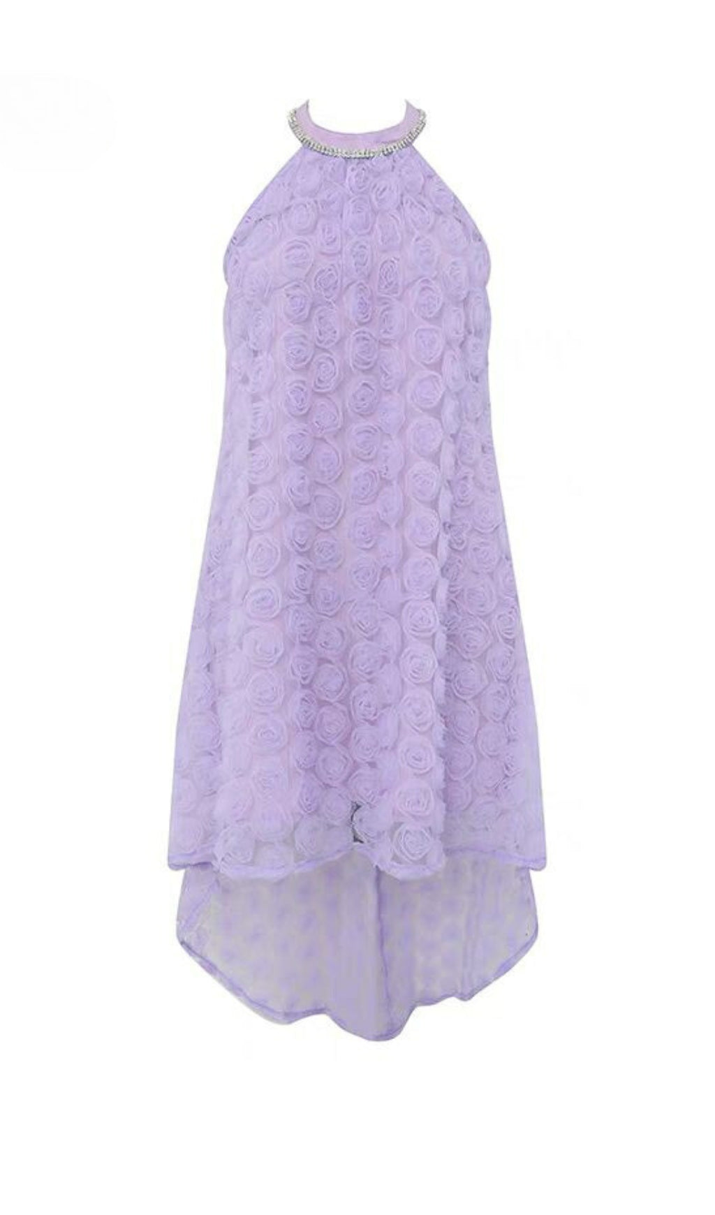 3D PURPLE ROSE HALTER NECK BACKLESS MIDI DRESS