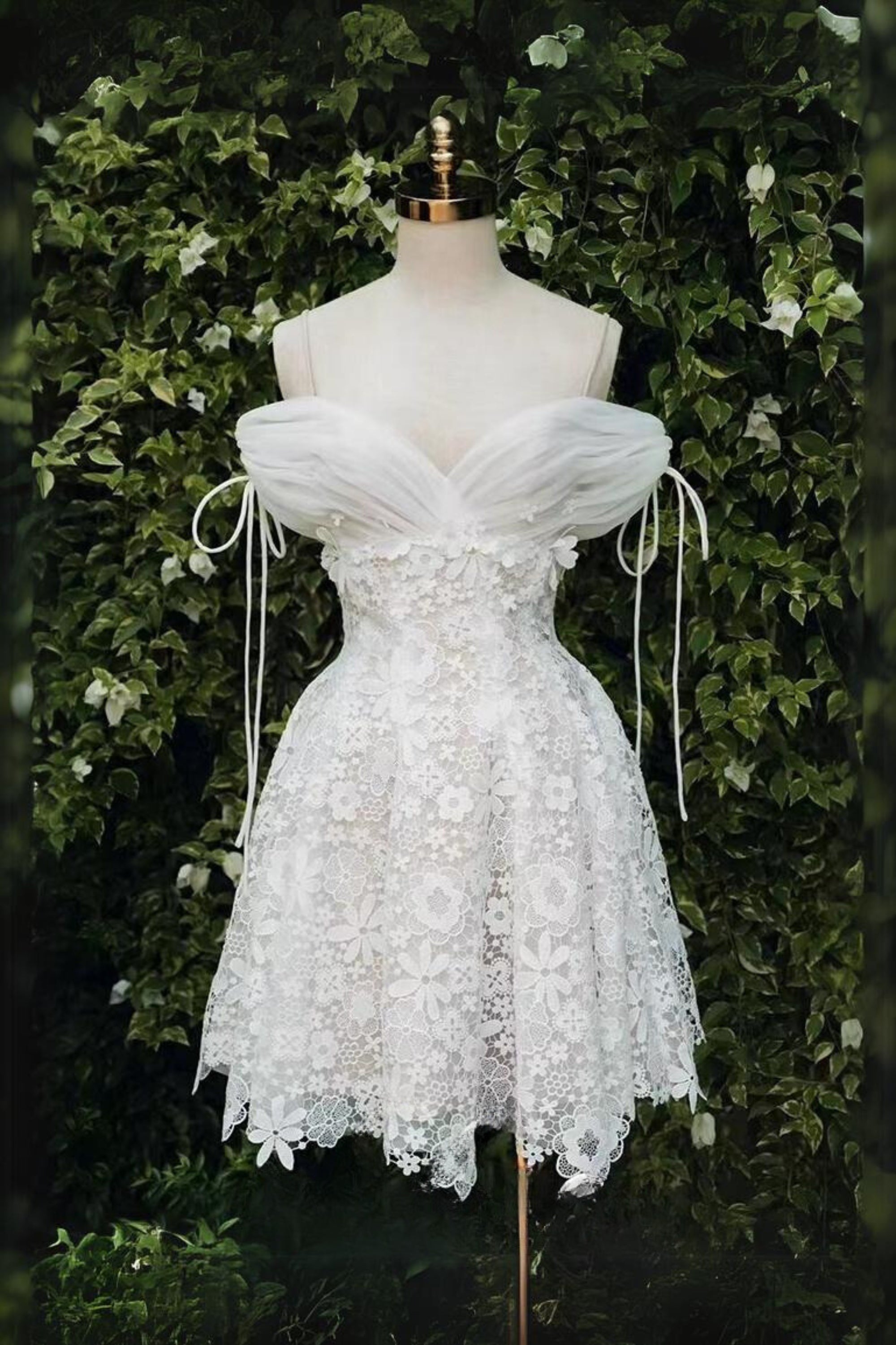 Lace Flower Mini Dress In White