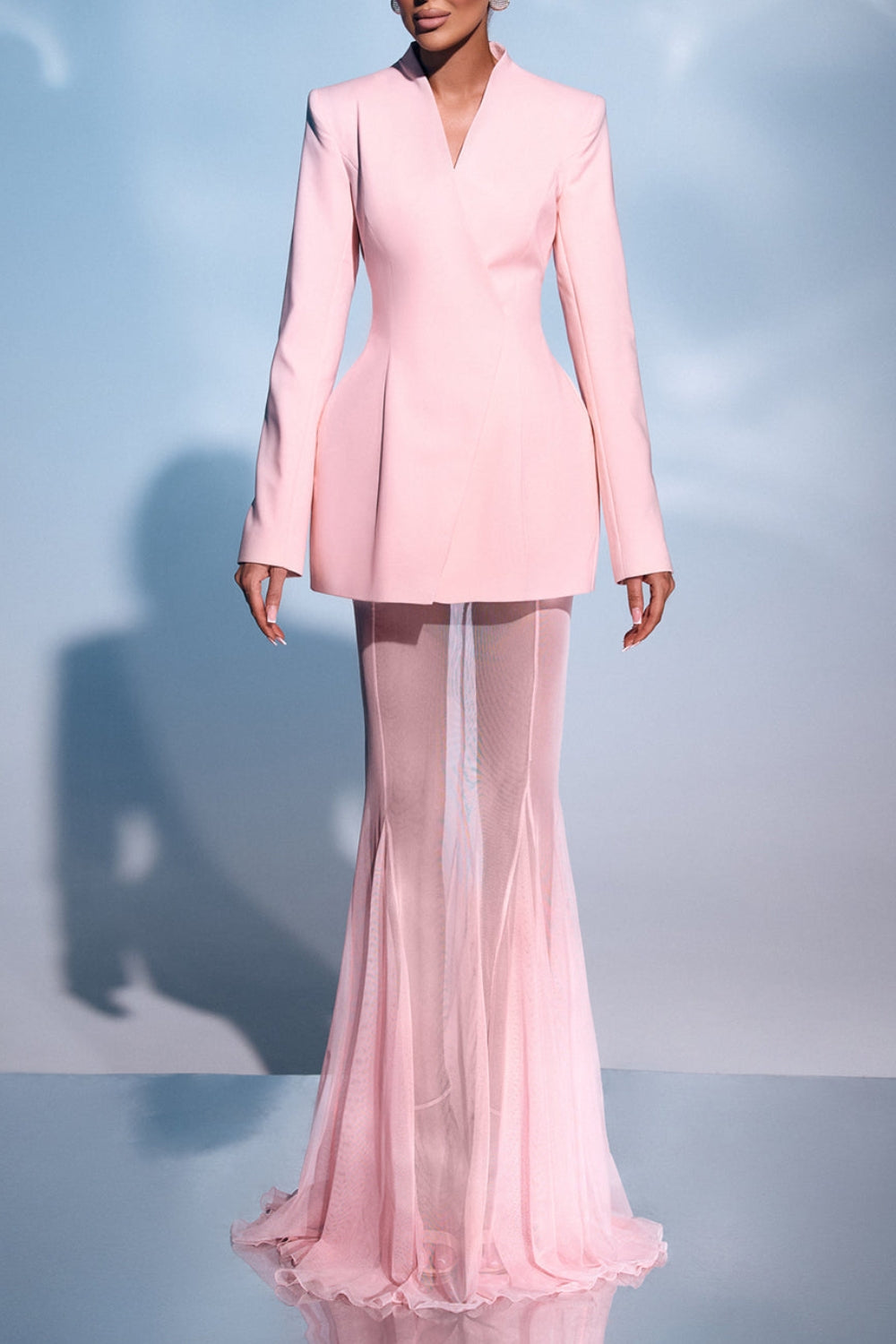 Ilhamp Pink Blazer & Mesh Skirt Set