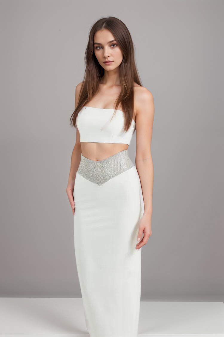 Thérèse crystal-strap top & skirt matching set