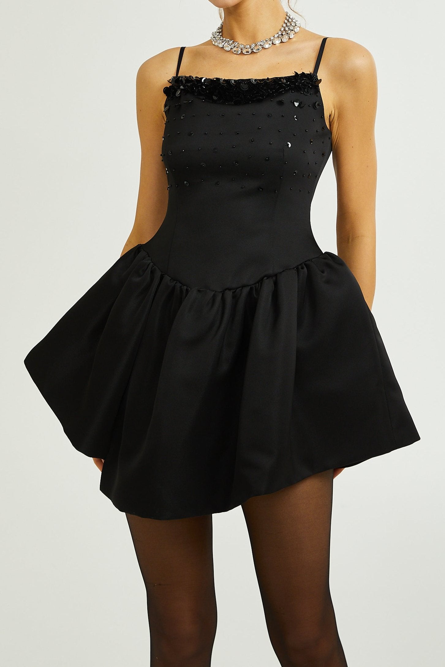 CHARLENE EMBELLISHED ASYMMETRIC DRESS