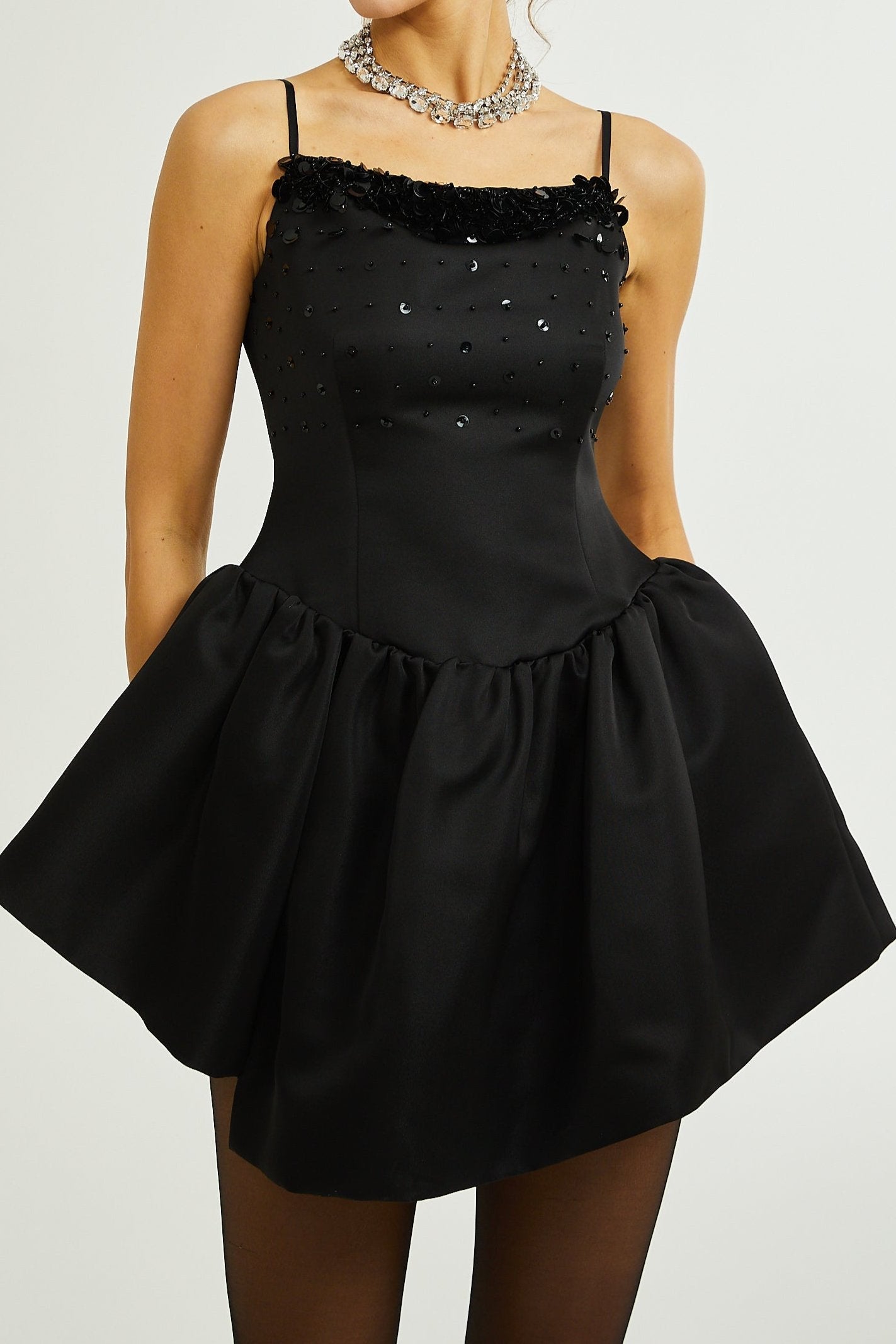 CHARLENE EMBELLISHED ASYMMETRIC DRESS