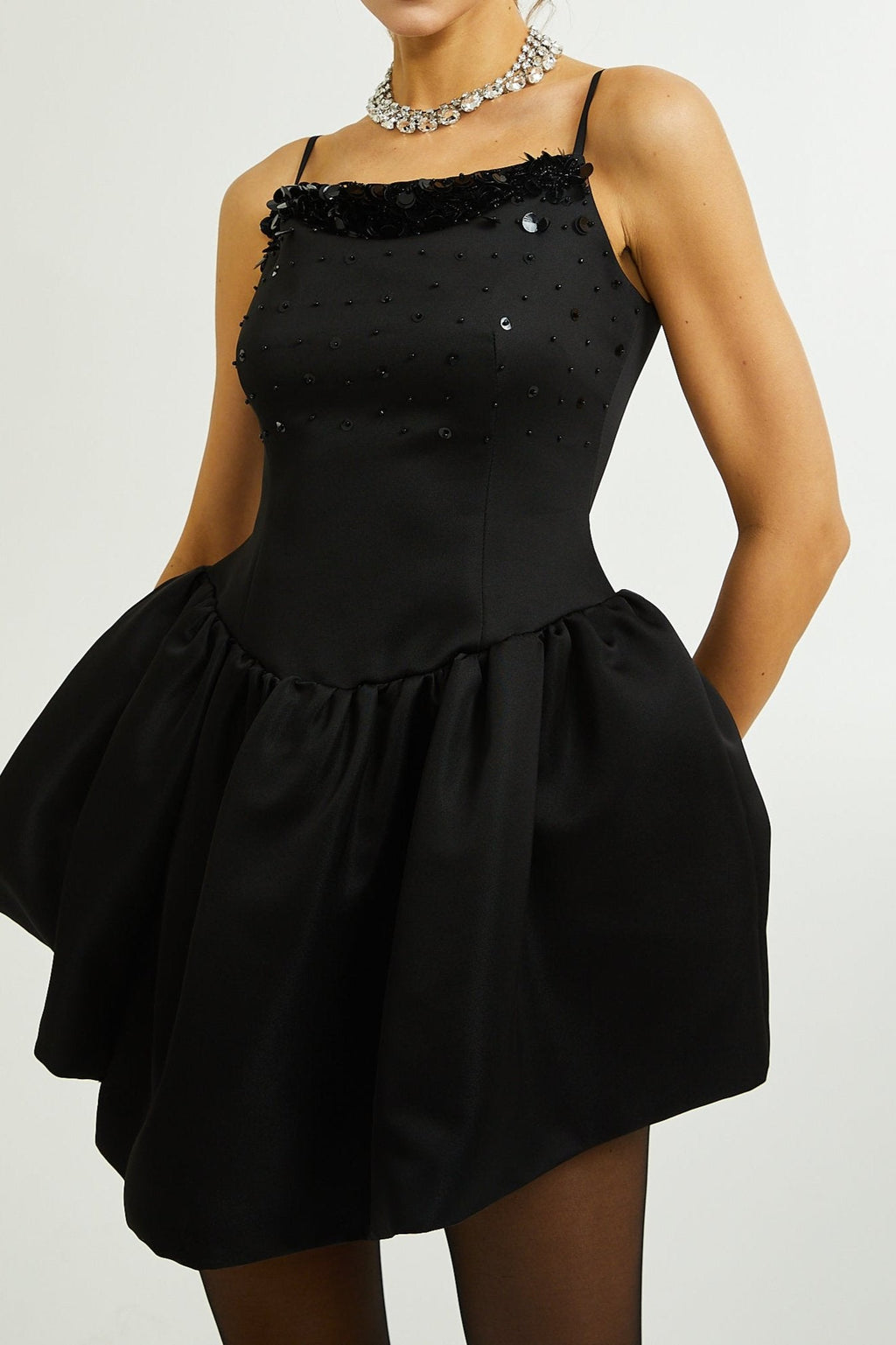 CHARLENE EMBELLISHED ASYMMETRIC DRESS