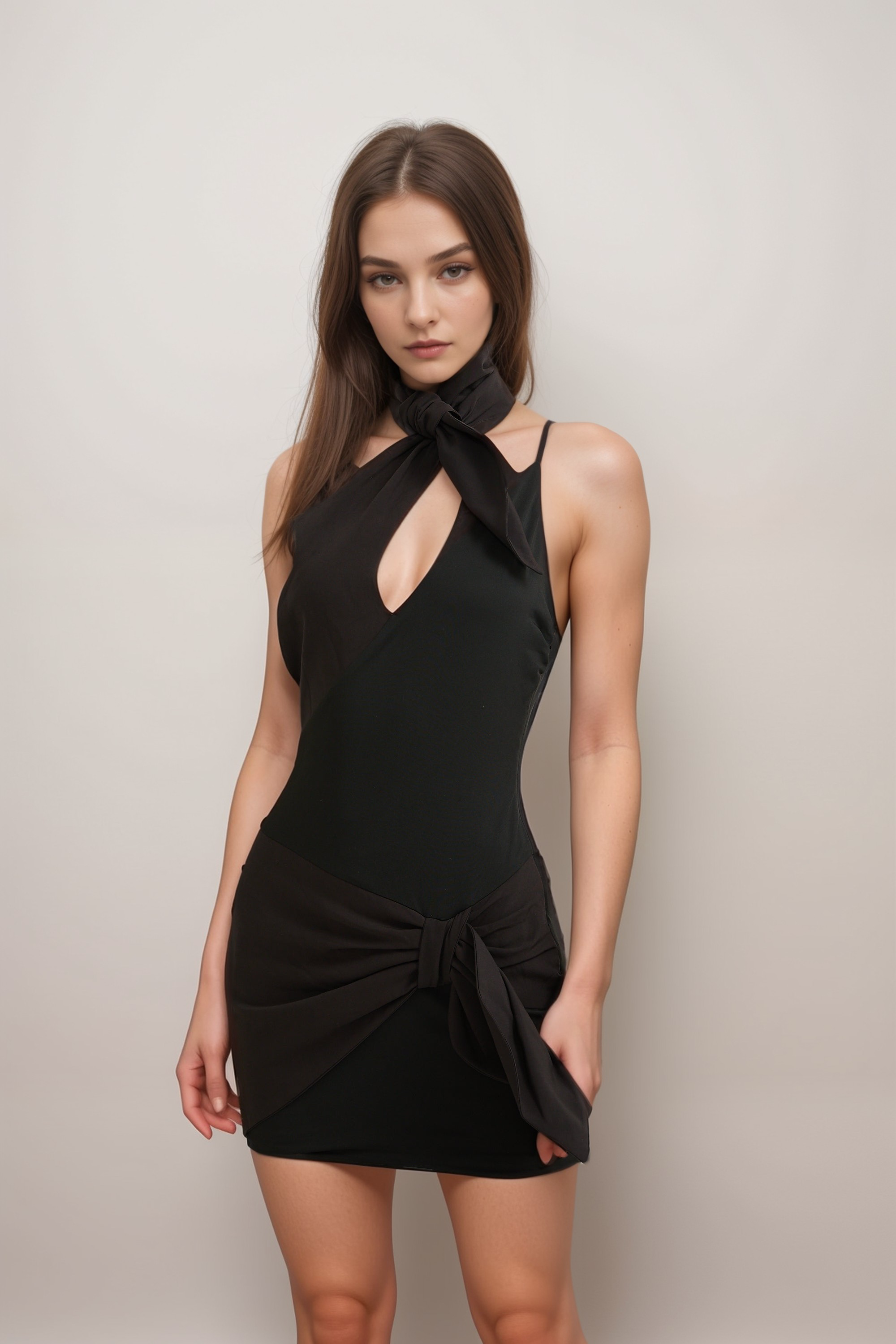 Amelie crossover-neck asymmetric dress