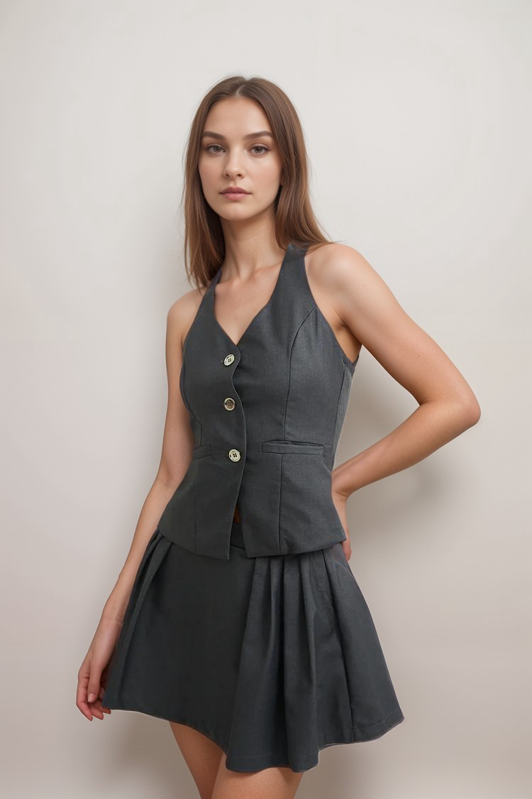 Bonita bow-detail top & skirt matching set