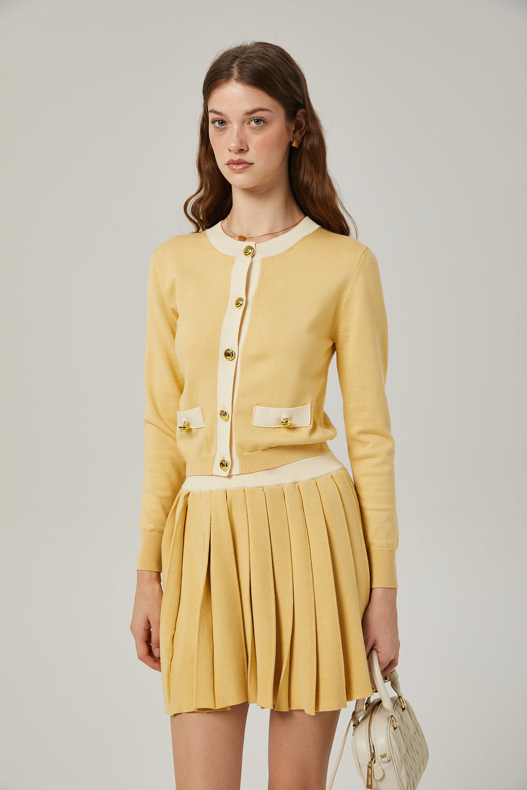 Clémence wool cardigan & skirt matching set