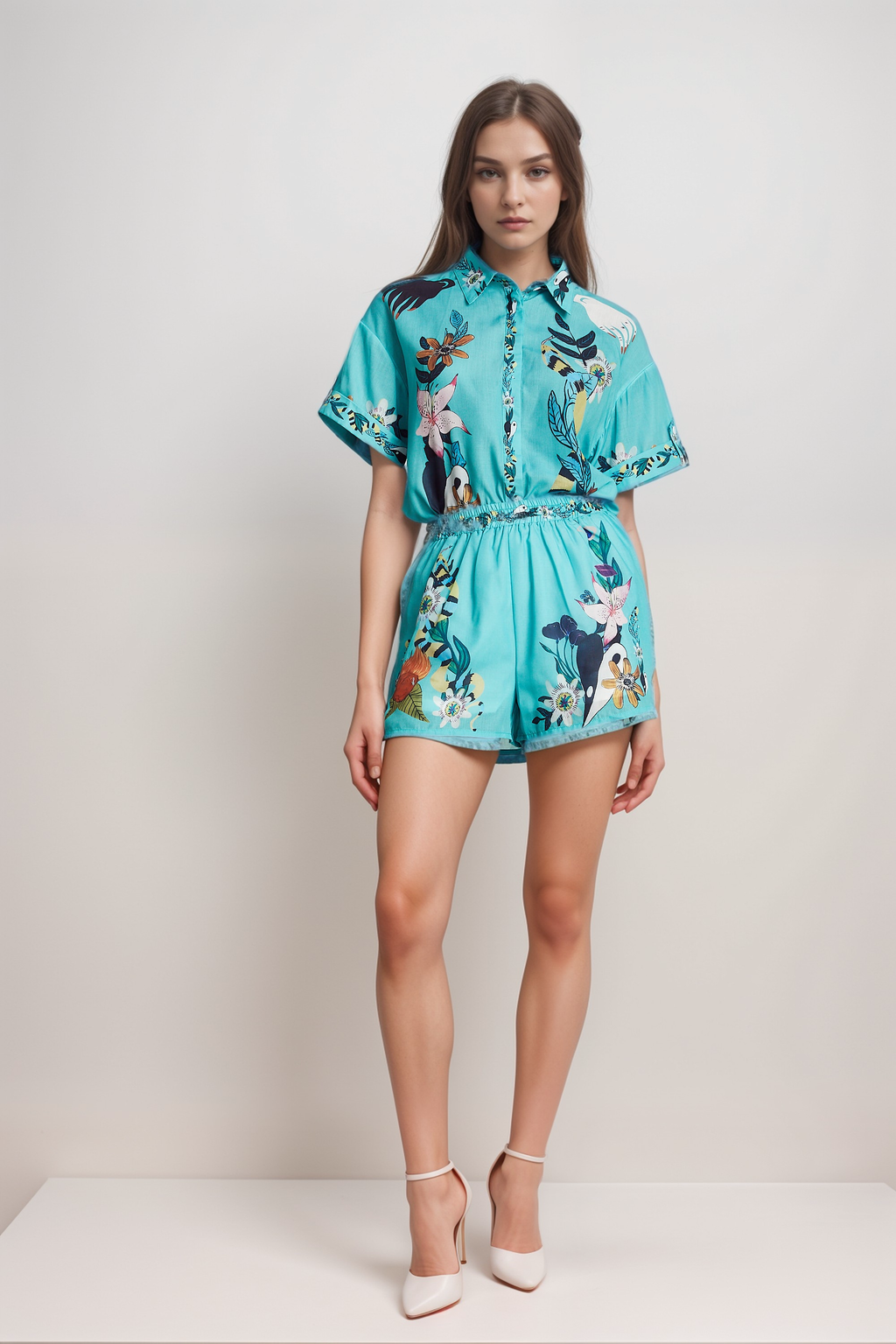 Victoire floral-print shirt & shorts matching set