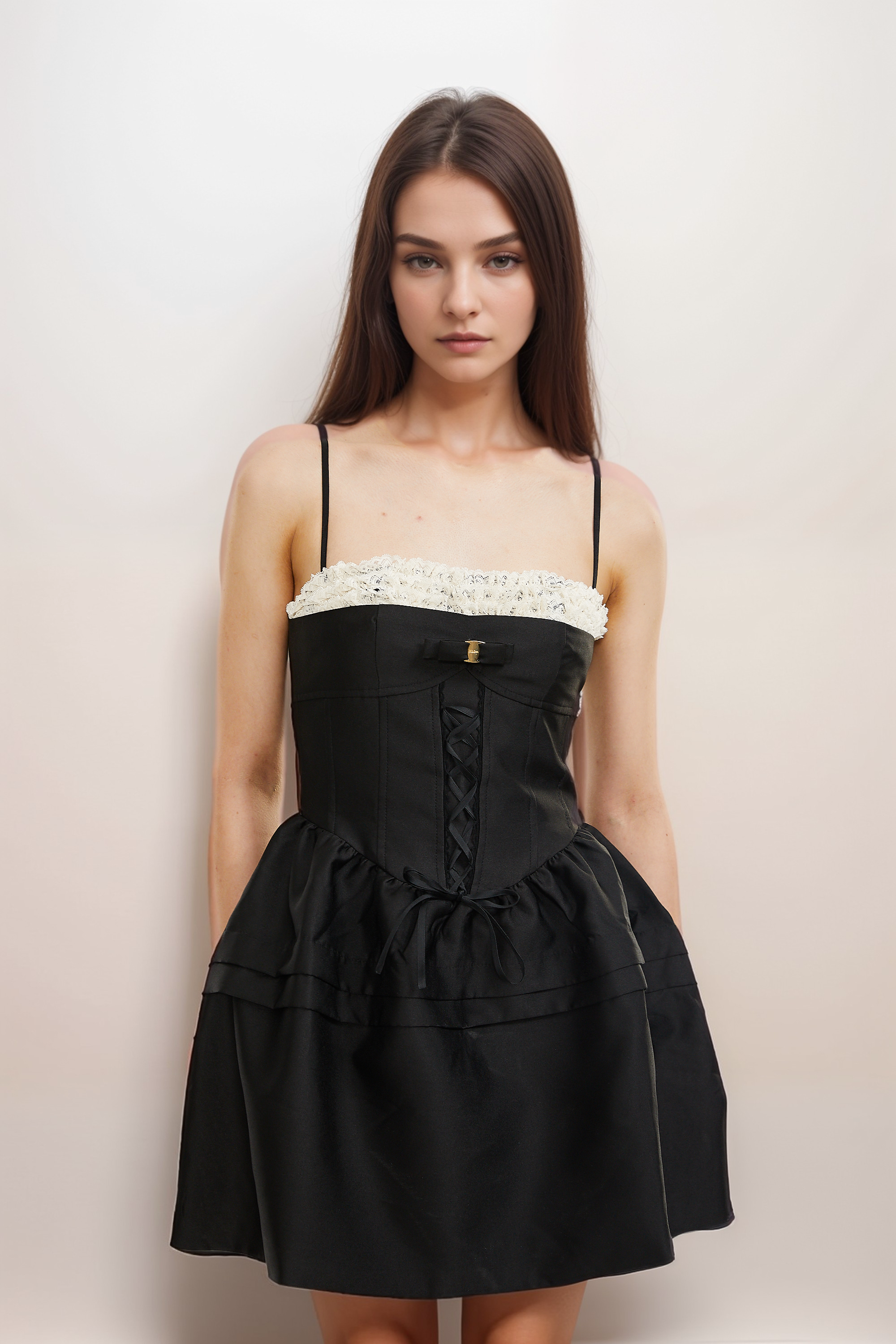 Eliza lace-trim flared mini dress