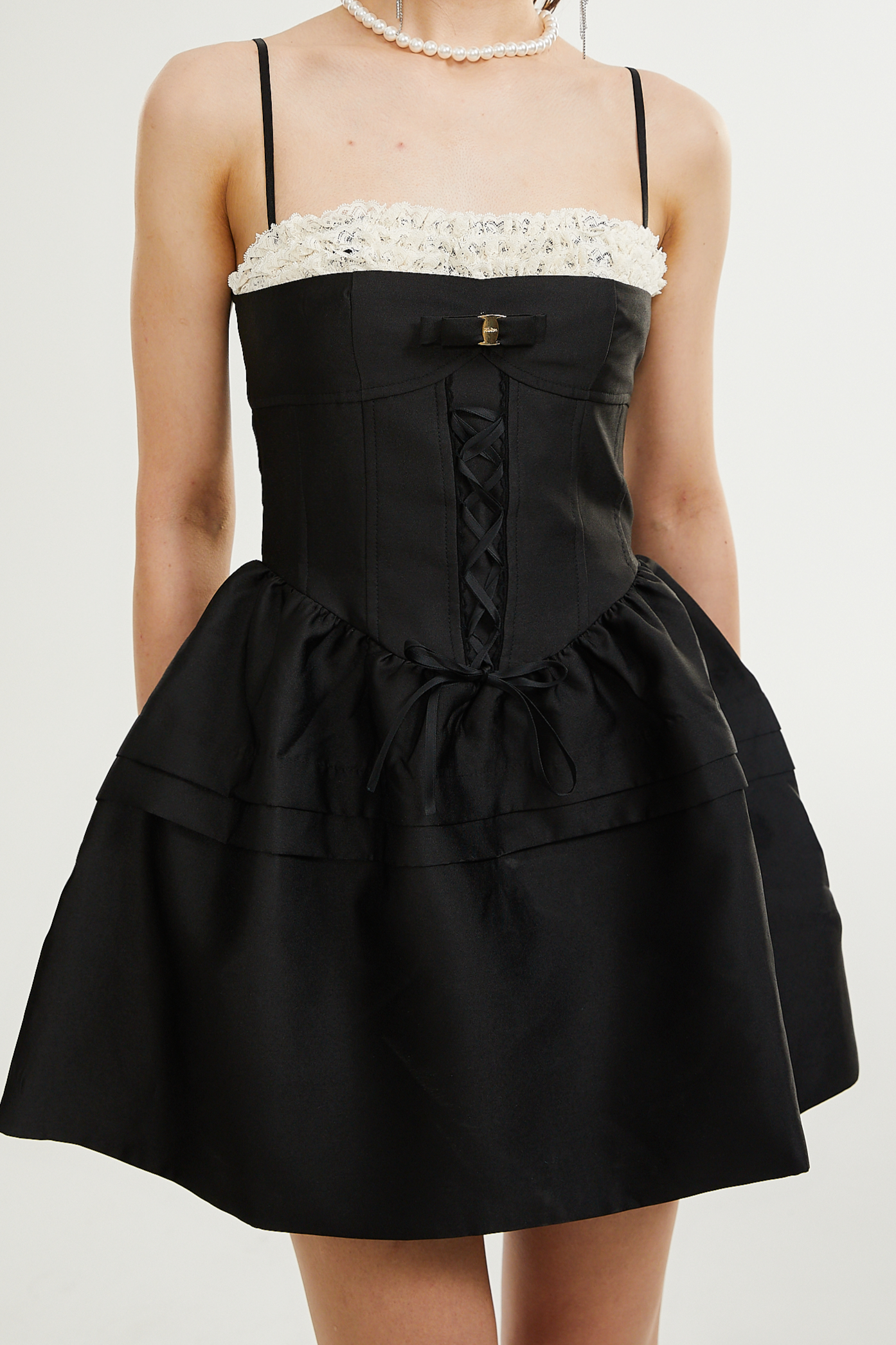 Eliza lace-trim flared mini dress