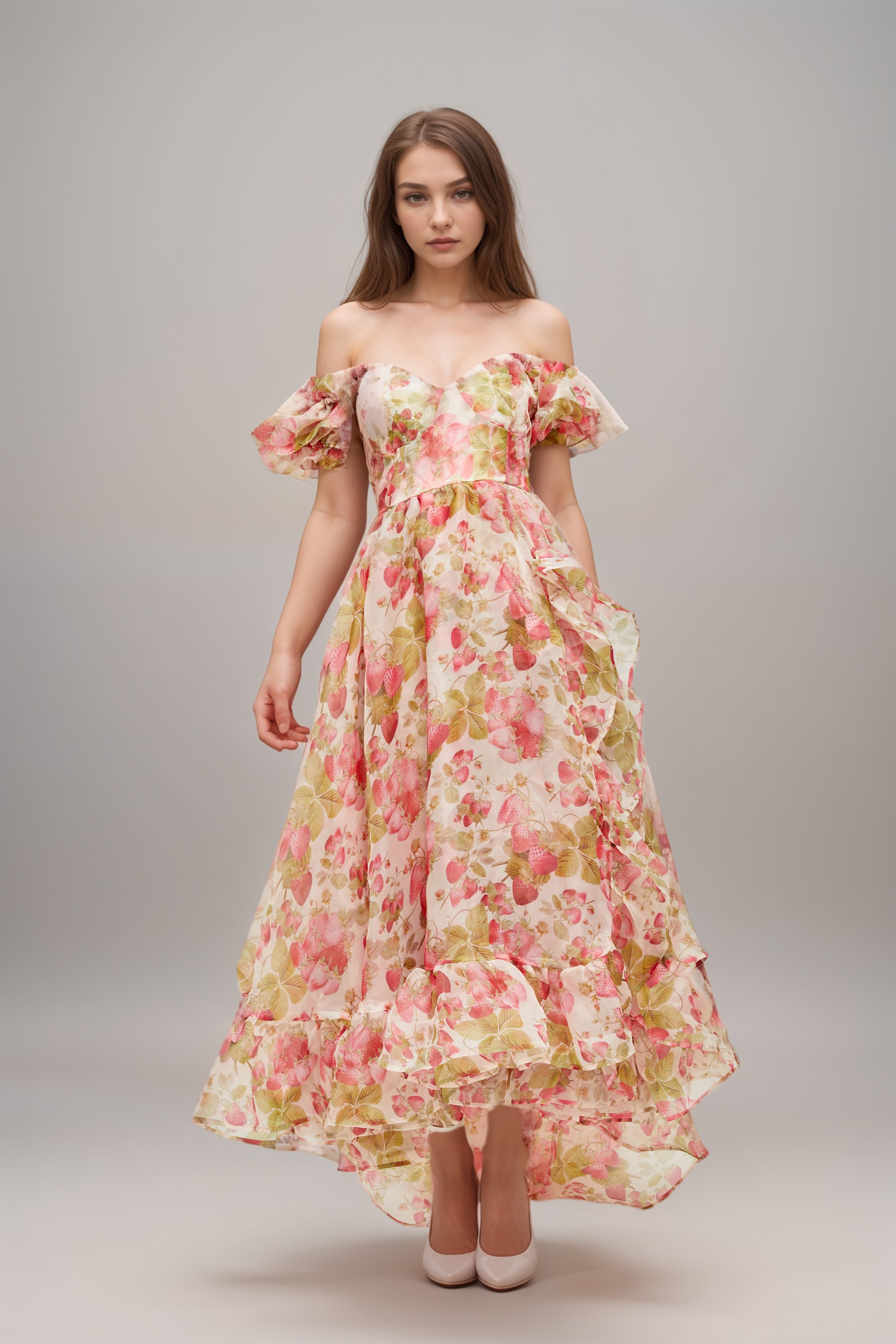 Geneviève fruit-print ruffled maxi dress