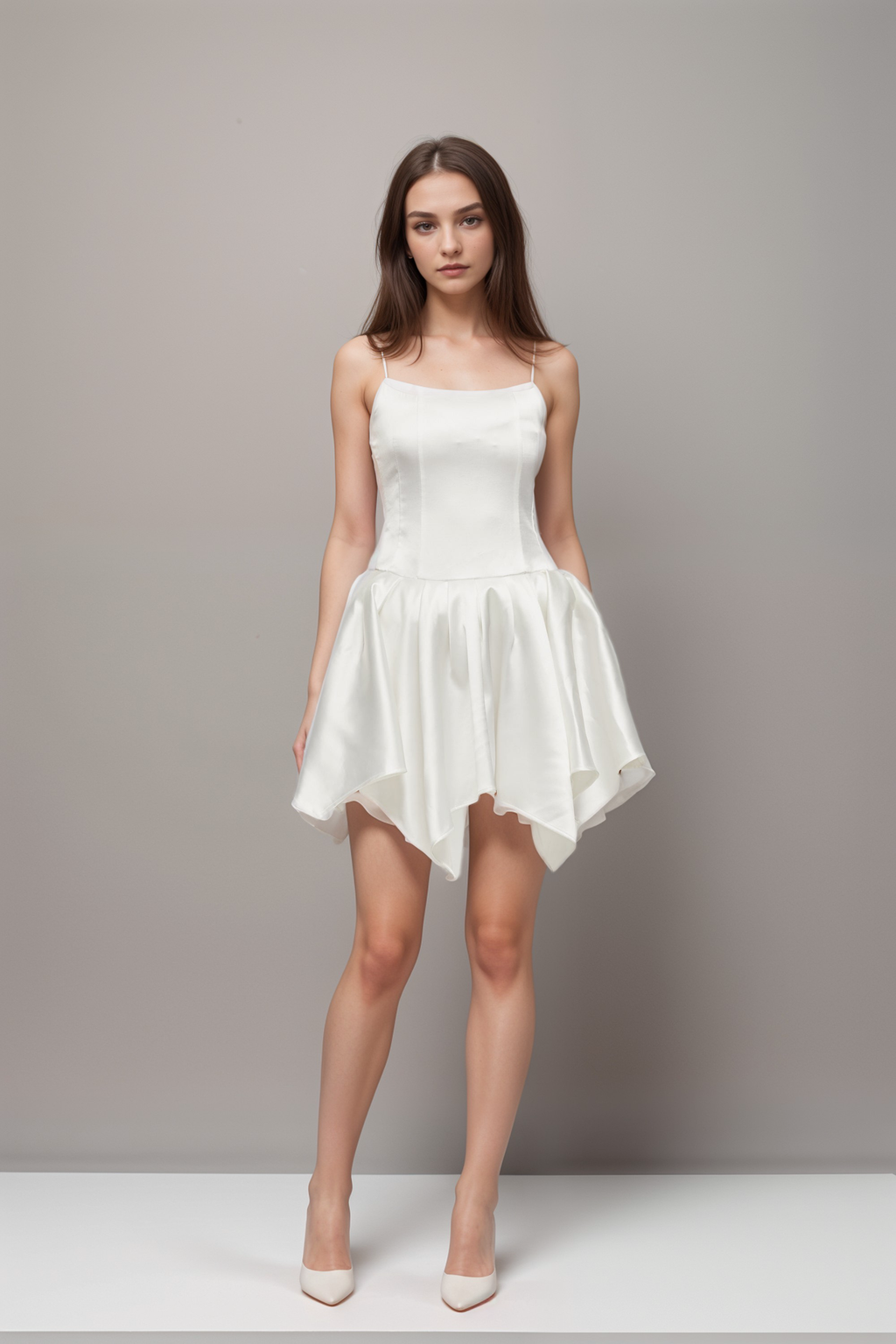 Lanetta asymmetric satin mini dress